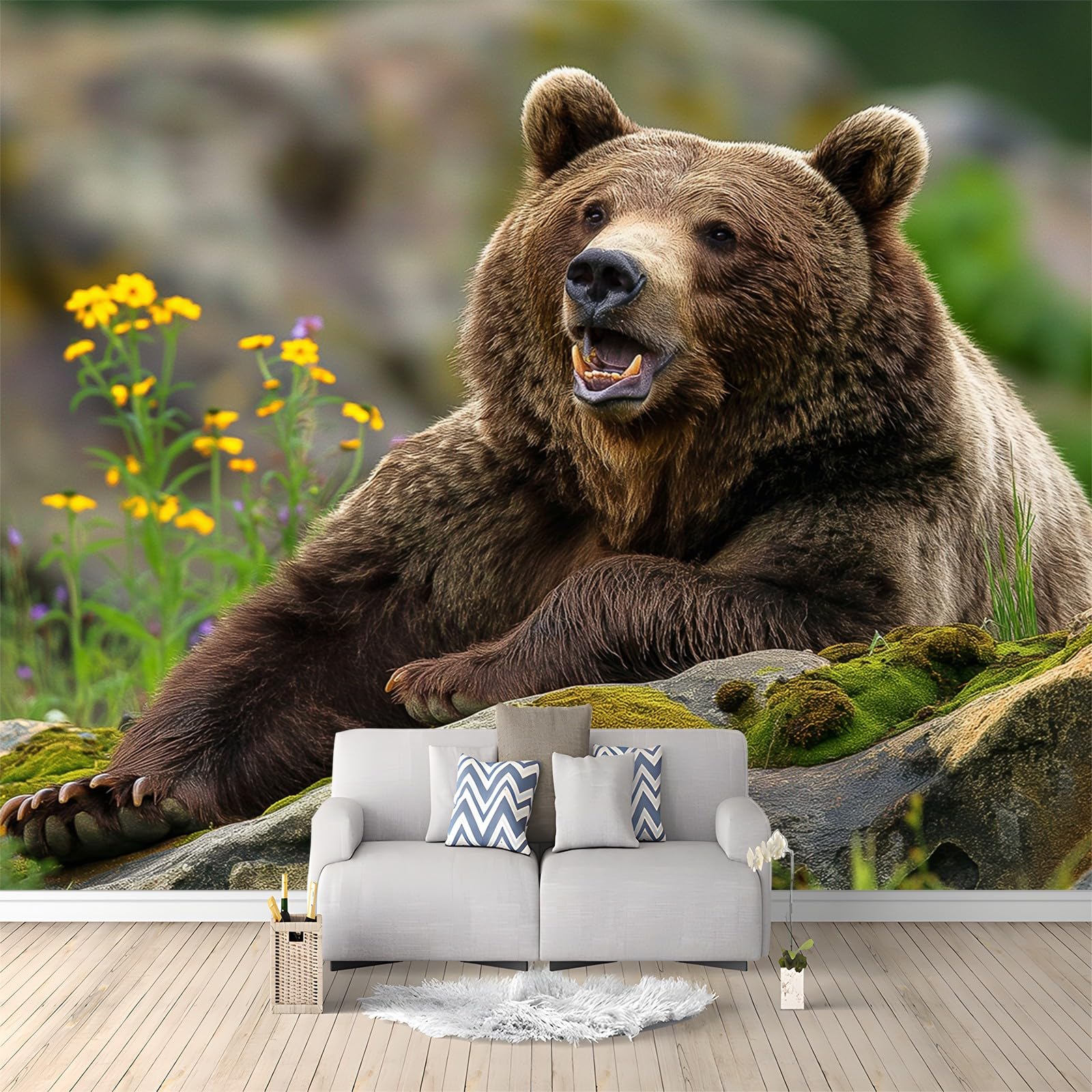 Mural fond d'écran ours sauvage et tapisserie panoramique 3D pour chambre