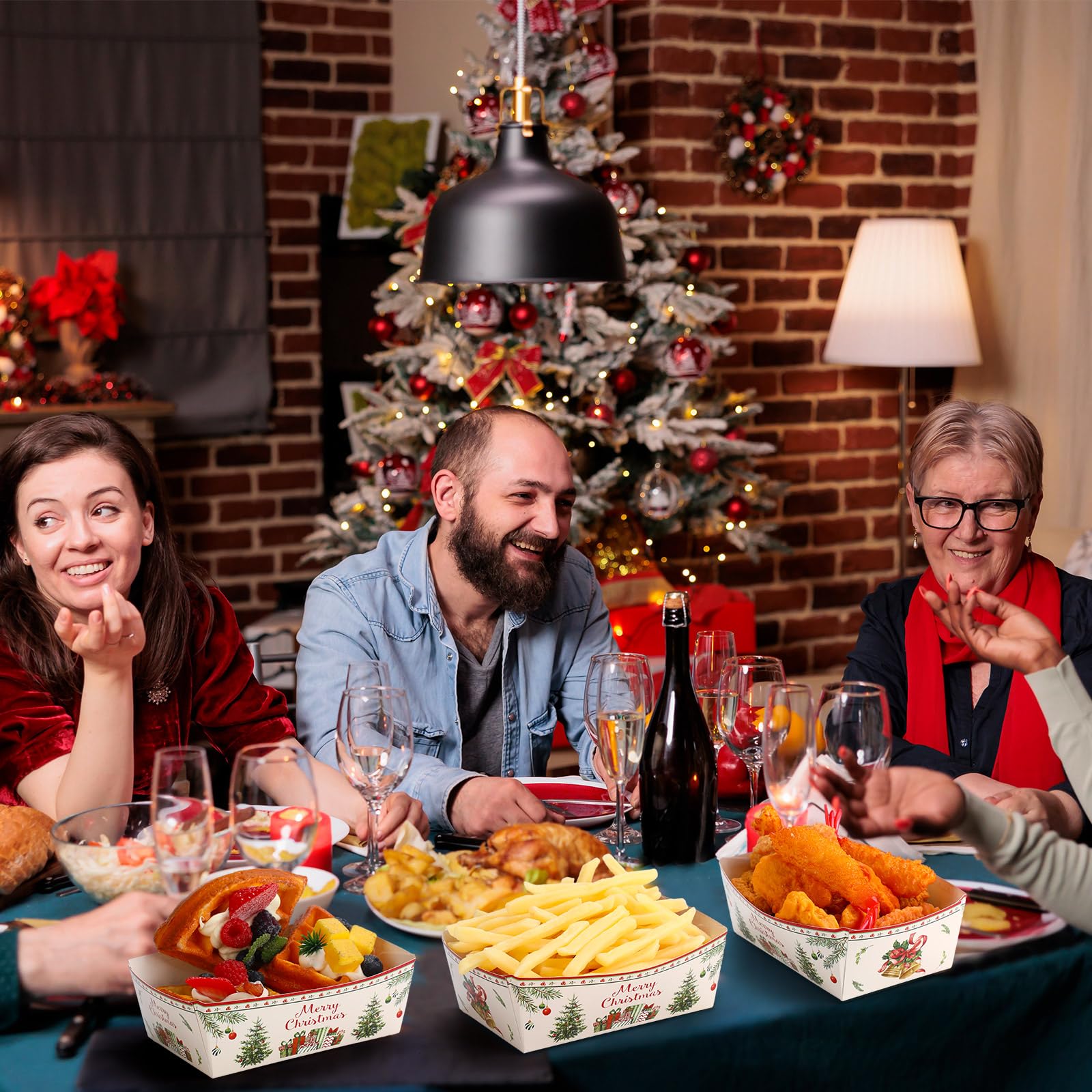 Liobelon Weihnachtspapiertabletts 48 Stück - Einweg Snackschalen Für Weihnachtsfeiern