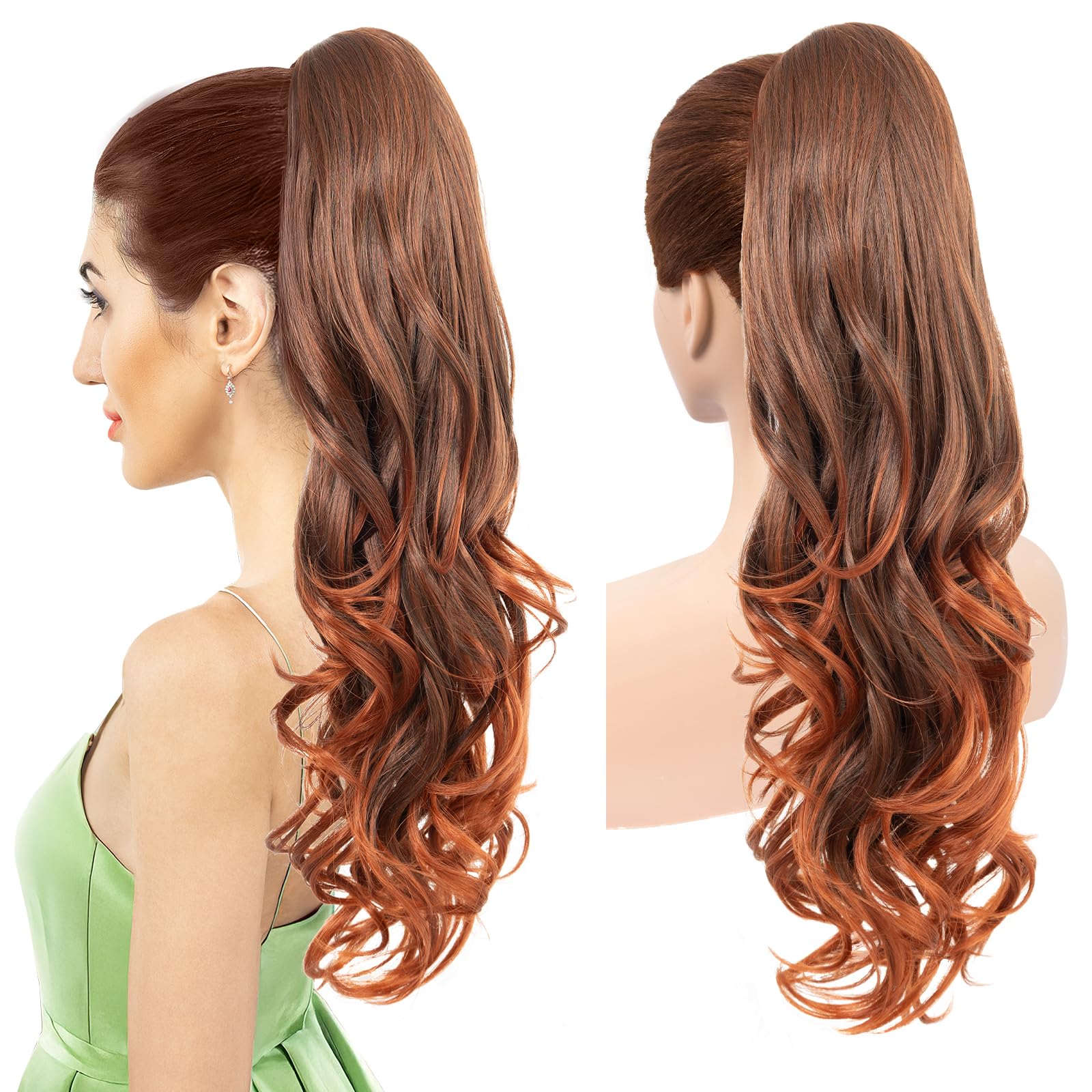 LuxeHair Ponytails Hair Extension – 24” Long Claw Clip In Ponytail Extensions, Jaw Clip On Ponytail Hairpiece, Curly Wavy Fake Hair Pony tails