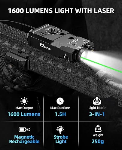 Miniatura 2 de EZshoot Luz de rifle de 1600 lúmenes, láser IR 3 en 1, combo láser de luz Ar magnética recargable con interruptor remoto, linterna táctica para