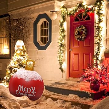 Inflatable Christmas Ball 23 Inch Large PVC Outdoor Giant Blow up Decoration Reusable Santa Snowman Inflatables Baubles for Xmas Yard Garden Patio (B)