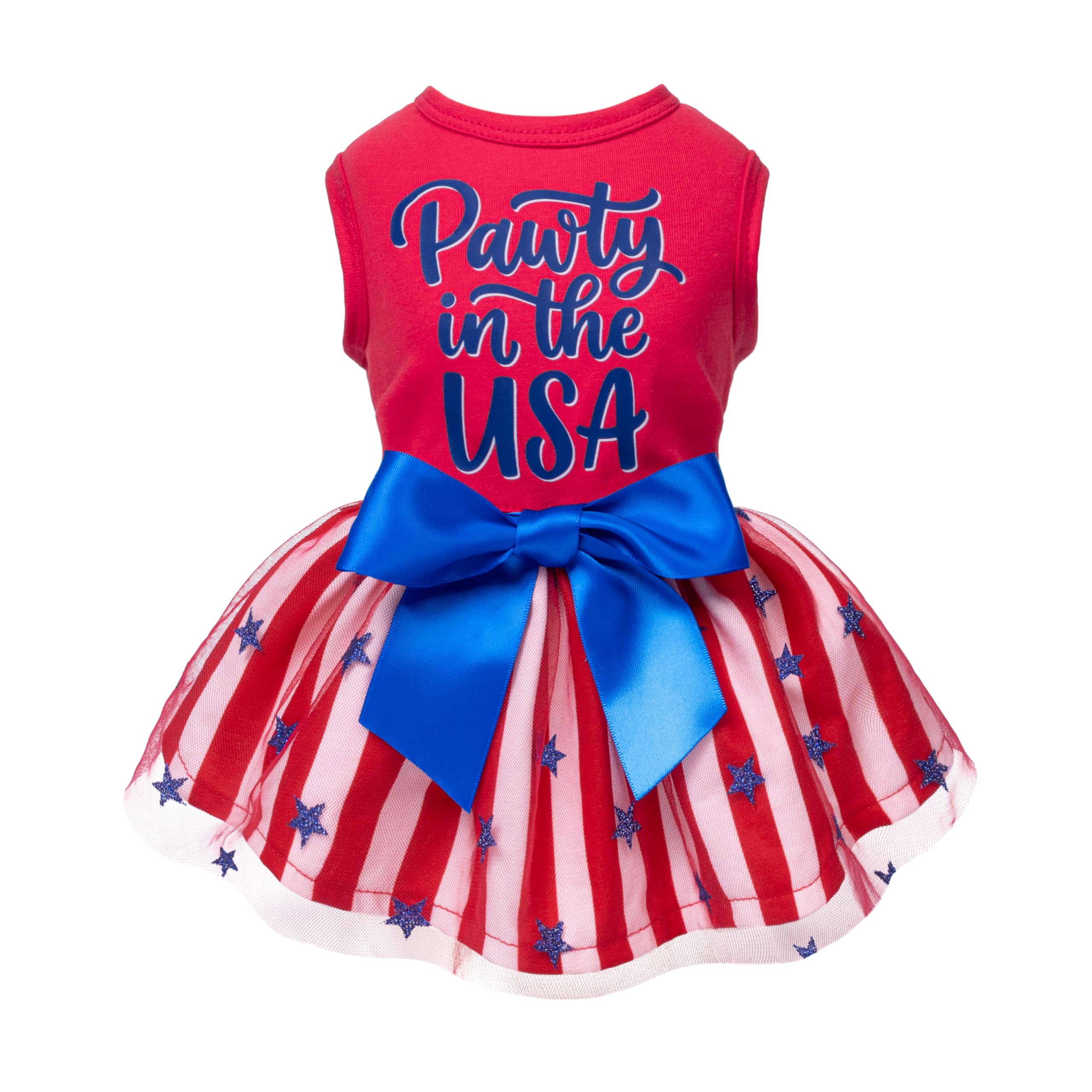 Fitwarm Pawty in the USA Dog Patriotic Dress, 4th of July Clothes for Small Dogs Girl, Festive Pet Outfit, Red, White, Blue, XXS