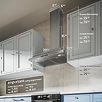 Vista 8 de VIKIO HOME Campana extractora de montaje en pared de 30 pulgadas, 580 CFM, convertible con conductos/sin conductos, campana de ventilación de cocina