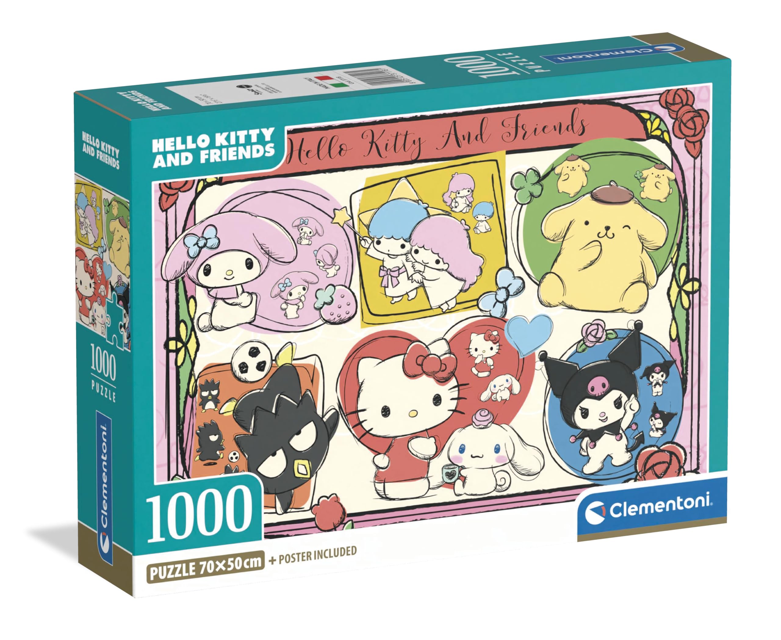 Clementoni Hello Kitty 1000 Pieces Puzzle Compact Box for Teens and Young Adults Age 14+, Made in Italy, Fun and Educational Screen Free Play, Builds Focus, Problem Solving and Fine Motor Skills