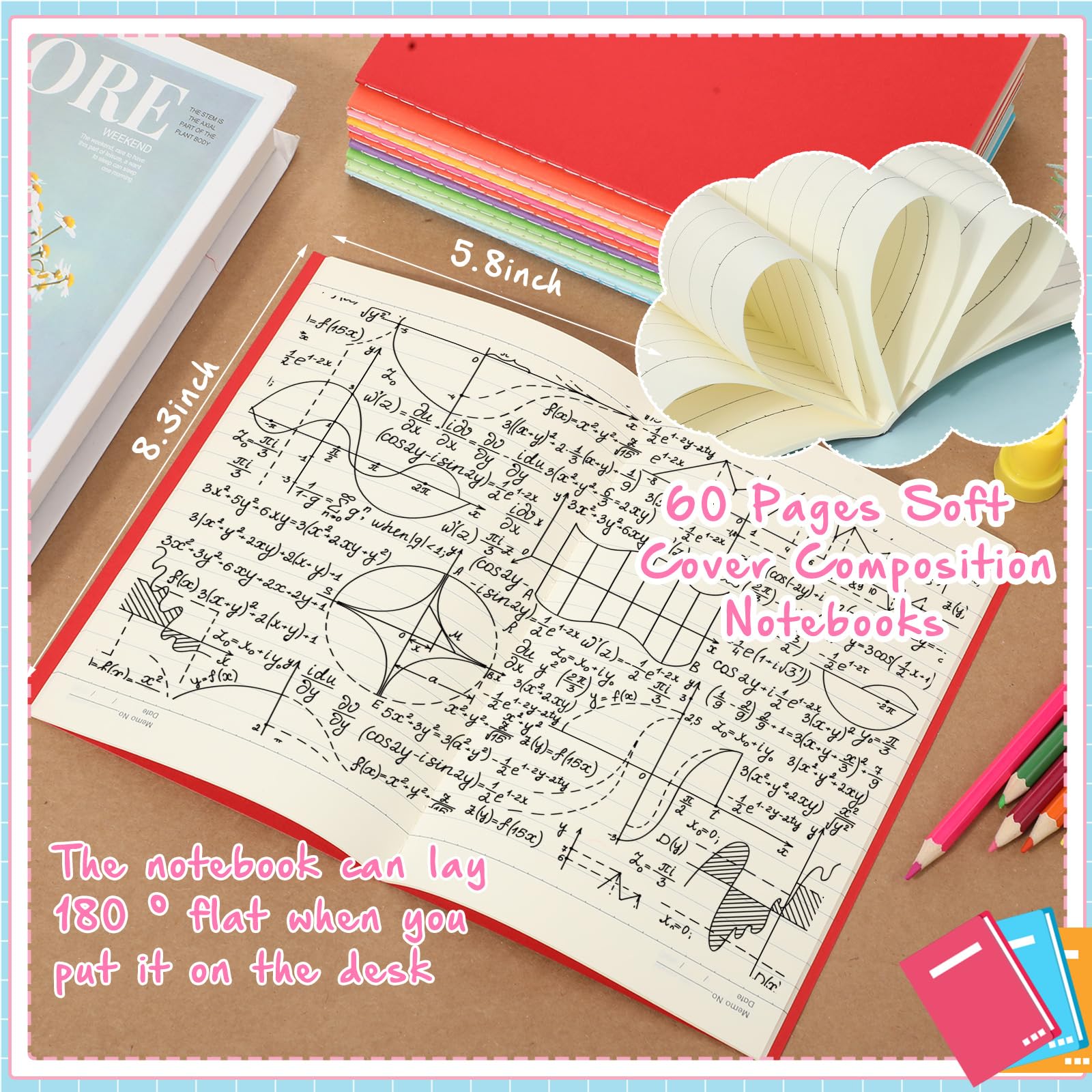 Confezione da 100 quaderni A5 a righe, a righe, copertina morbida, in carta kraft, diari di viaggio, diari per ragazze, studenti, ufficio, materiale scolastico (colore fresco)