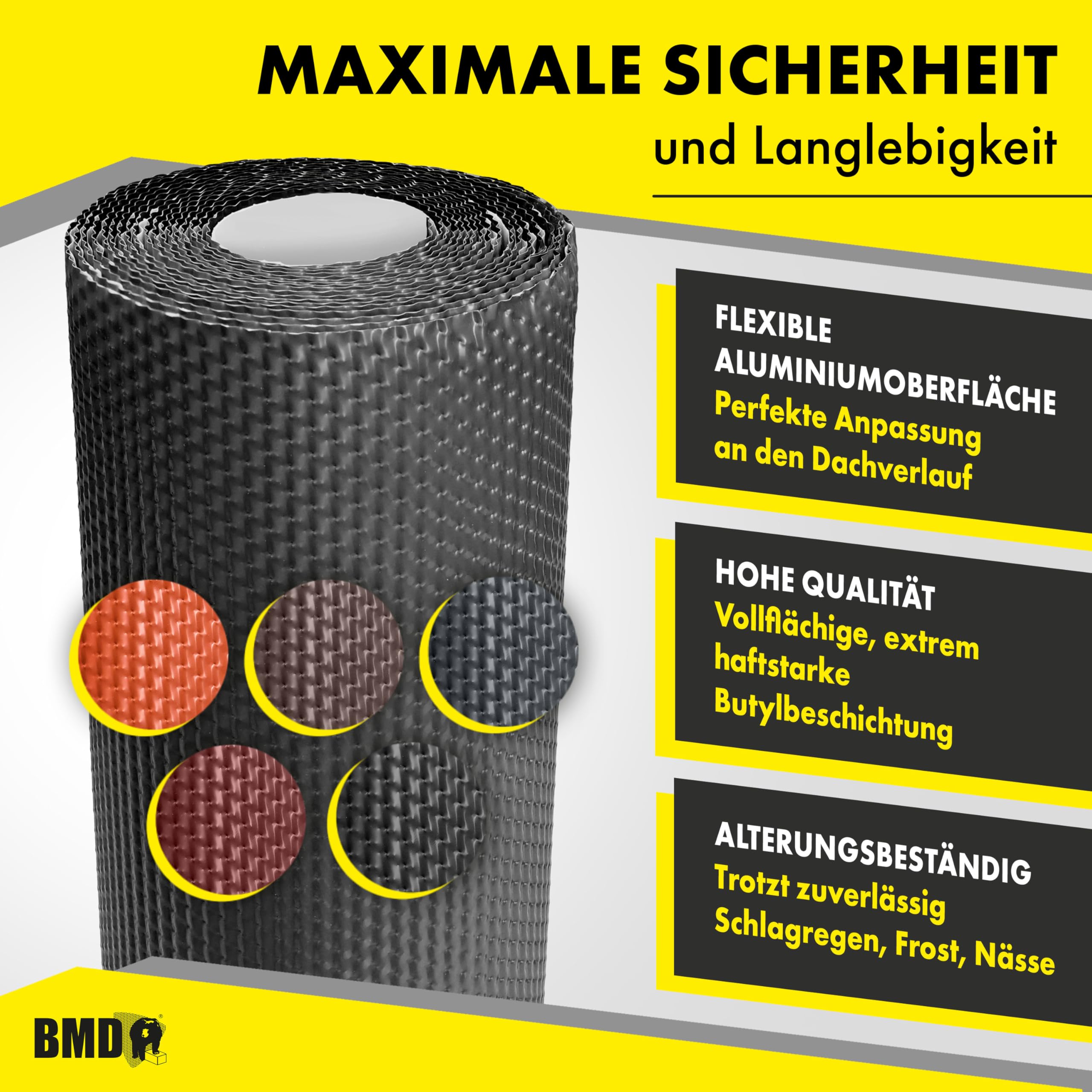 BMD Kaminanschlussband 3D | 5 Farben | 300 mm x 5 m | anthrazit RAL 7021 | Wandanschlussband | UV-beständig | Butylkleber selbstklebend | Schornstein | Dachfenster | Erker | Kamin | Dach | Wand