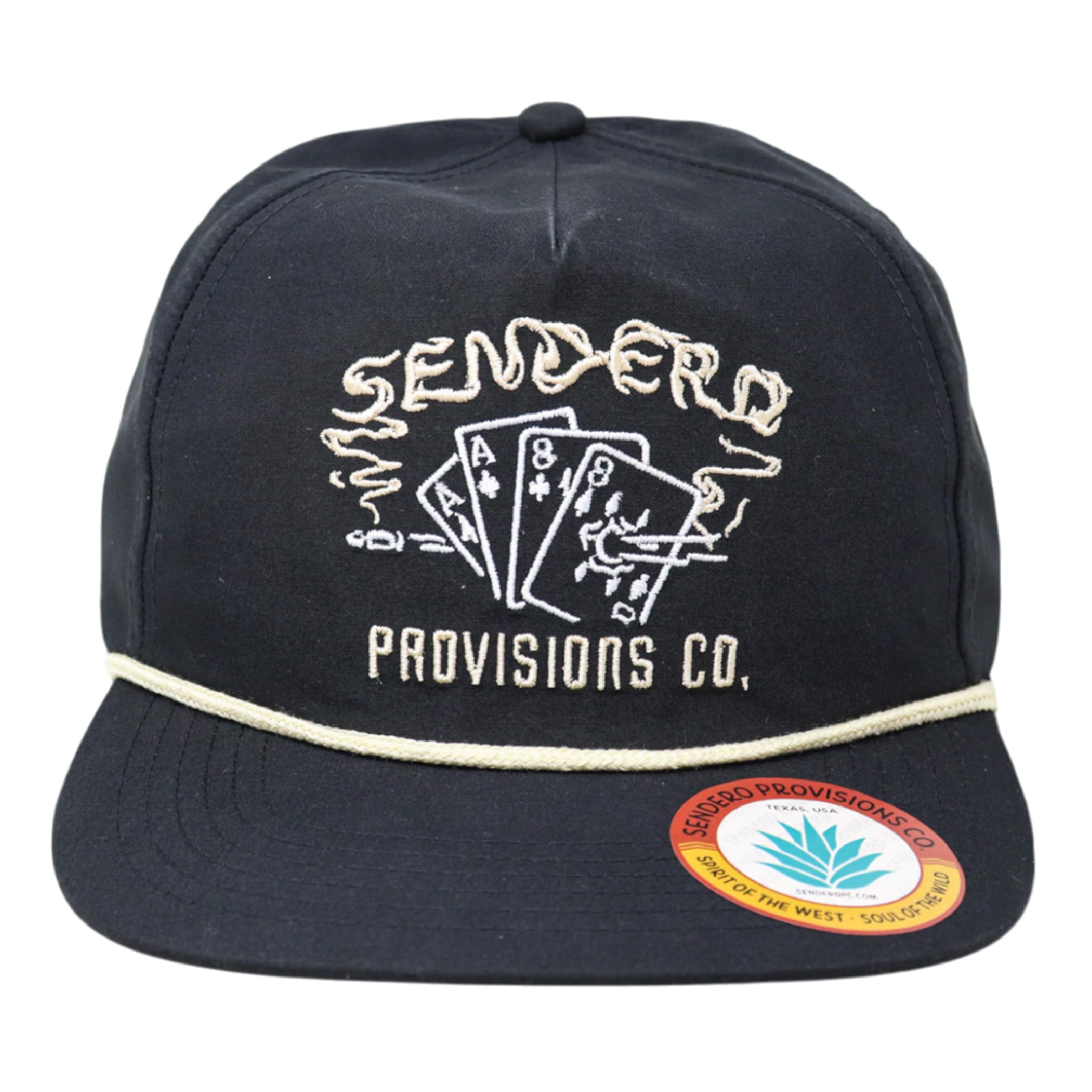 Sendero Provisions Co. Dead Man's Hand Adjustable Microfiber Snapback Hat with Embroidered Design & Vintage Braided Rope (Black) - One Size
