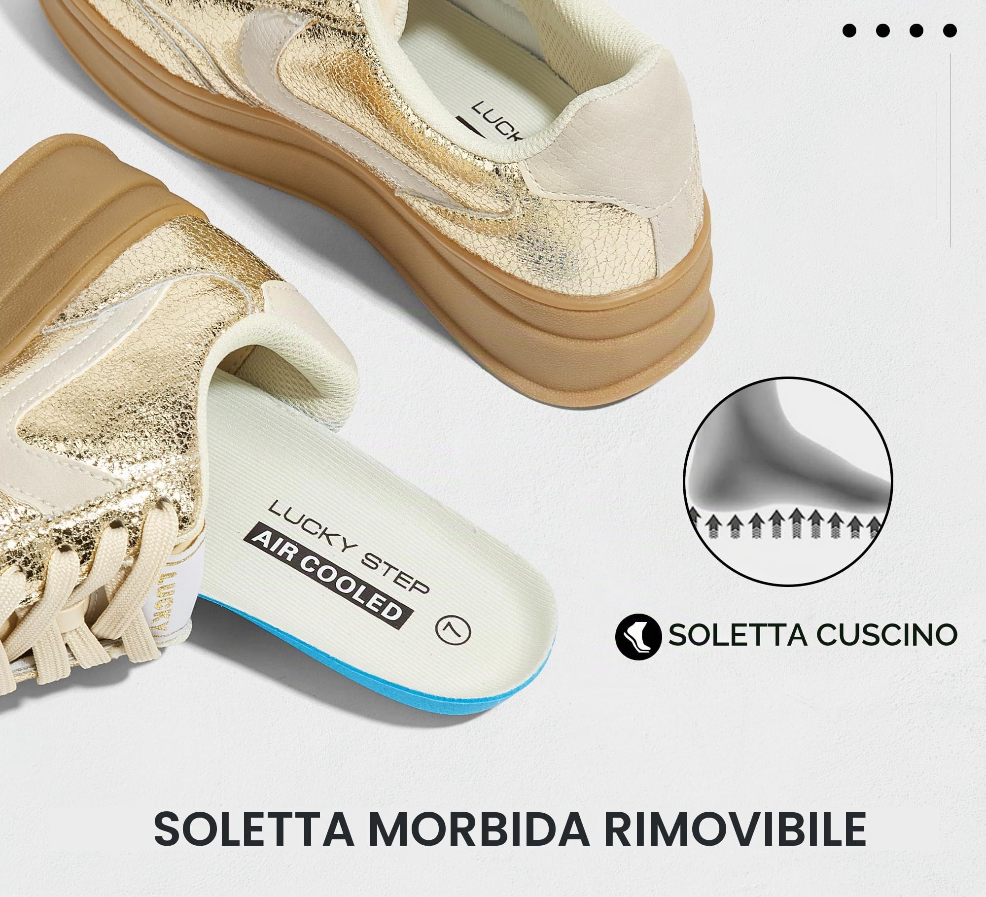LUCKY STEP Scarpe da ginnastica da donna con plateau, stile retrò, casual, comode, suola spessa, eleganti, classiche, da tennis