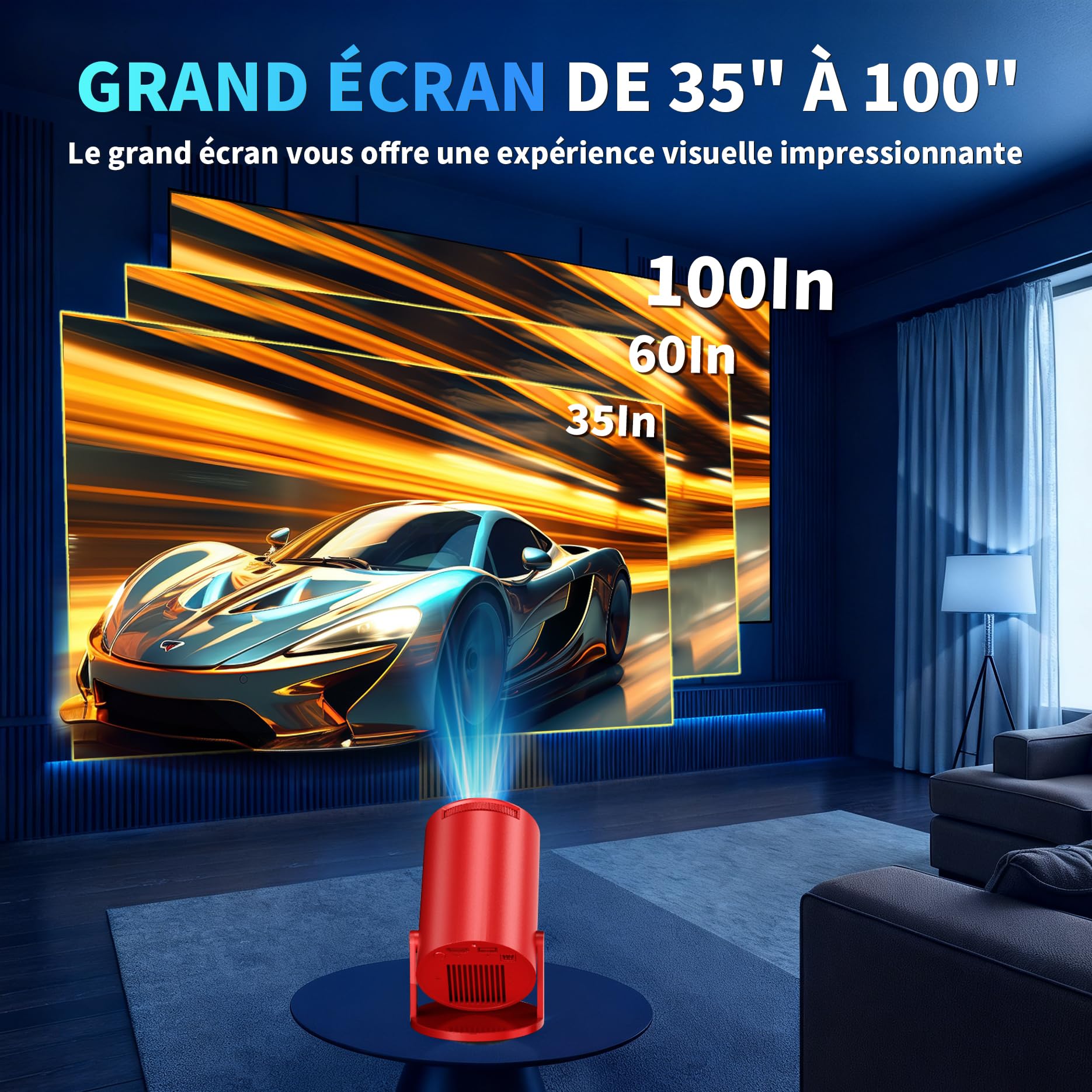 [Apps intégrées & 2026 Upgraded] Mini Vidéoprojecteur Supporte 4K 1080P avec 5G WiFi 6 Et BT 5.2 Le Projecteur Soutien Rotation 180° Portable Projecteur Video Applicable Laptop/HDMI/TV Stick,Rouge