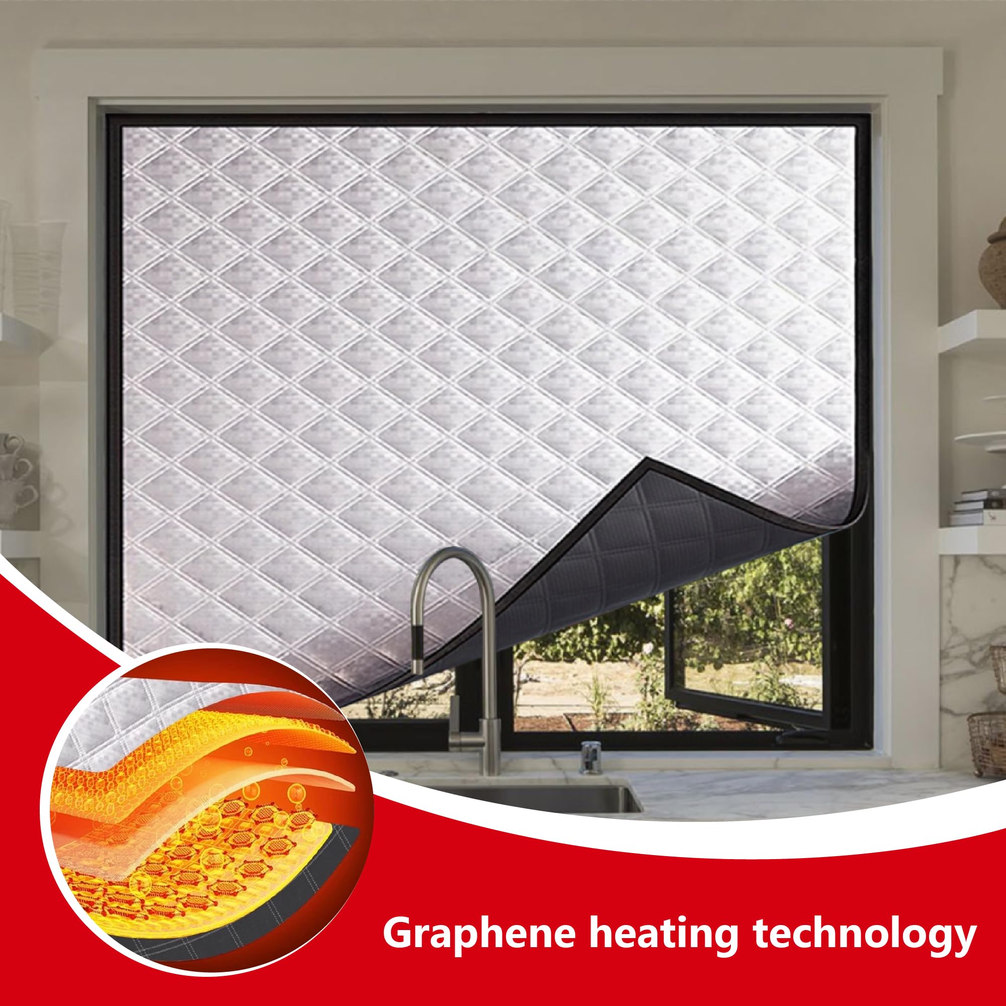 Fensterisolierungsset 148 x 120 cm Hitzeschutz Kältedämmung Wärmeschutzvorhang Fenster für Winter Einfache Montage Ohne Bohren für Winter Drinnen Und Draußen, Silber