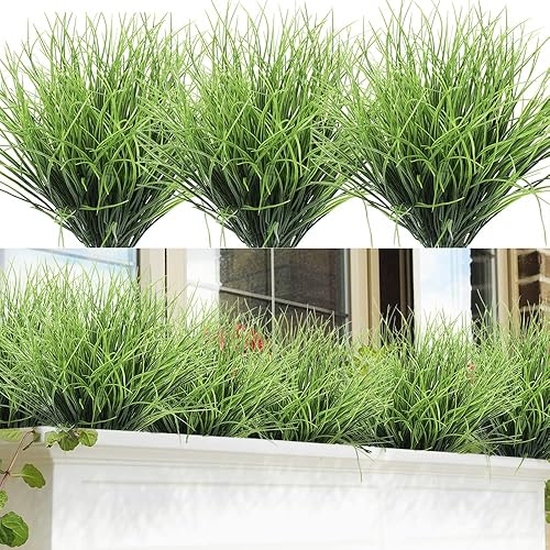 8 paquetes de plantas de césped artificial, arbustos artificiales, hierba de trigo para casa, de plástico, resistente a los rayos UV, césped