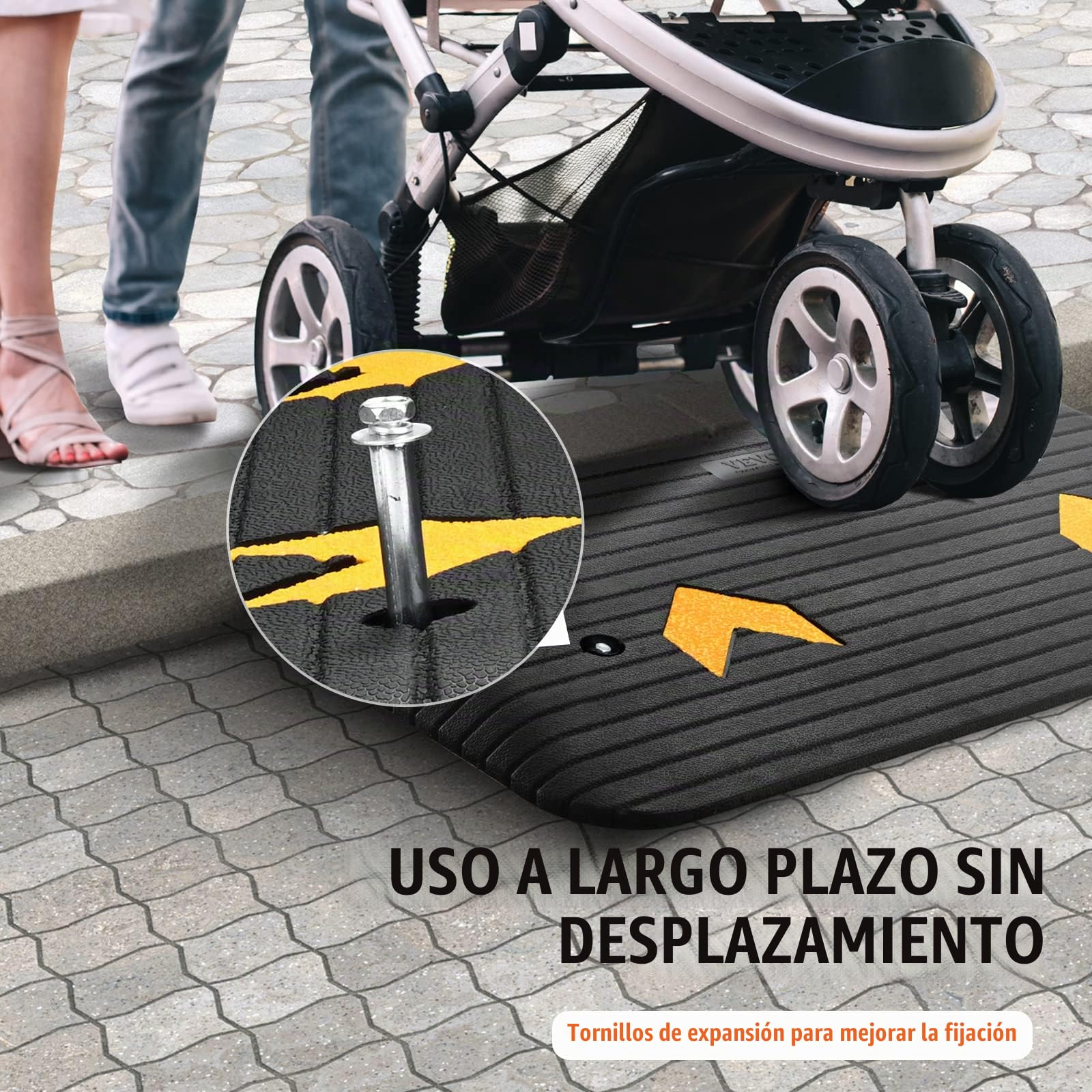 VEVOR Rampa de Goma para Silla de Ruedas Elevación de 7,6 cm Puente de Bordillo de 1 Canal Carga de 15 Toneladas Superficie Texturizada Antideslizante Rampa de Goma para Bordillos 90,2x45,7x7,6 cm