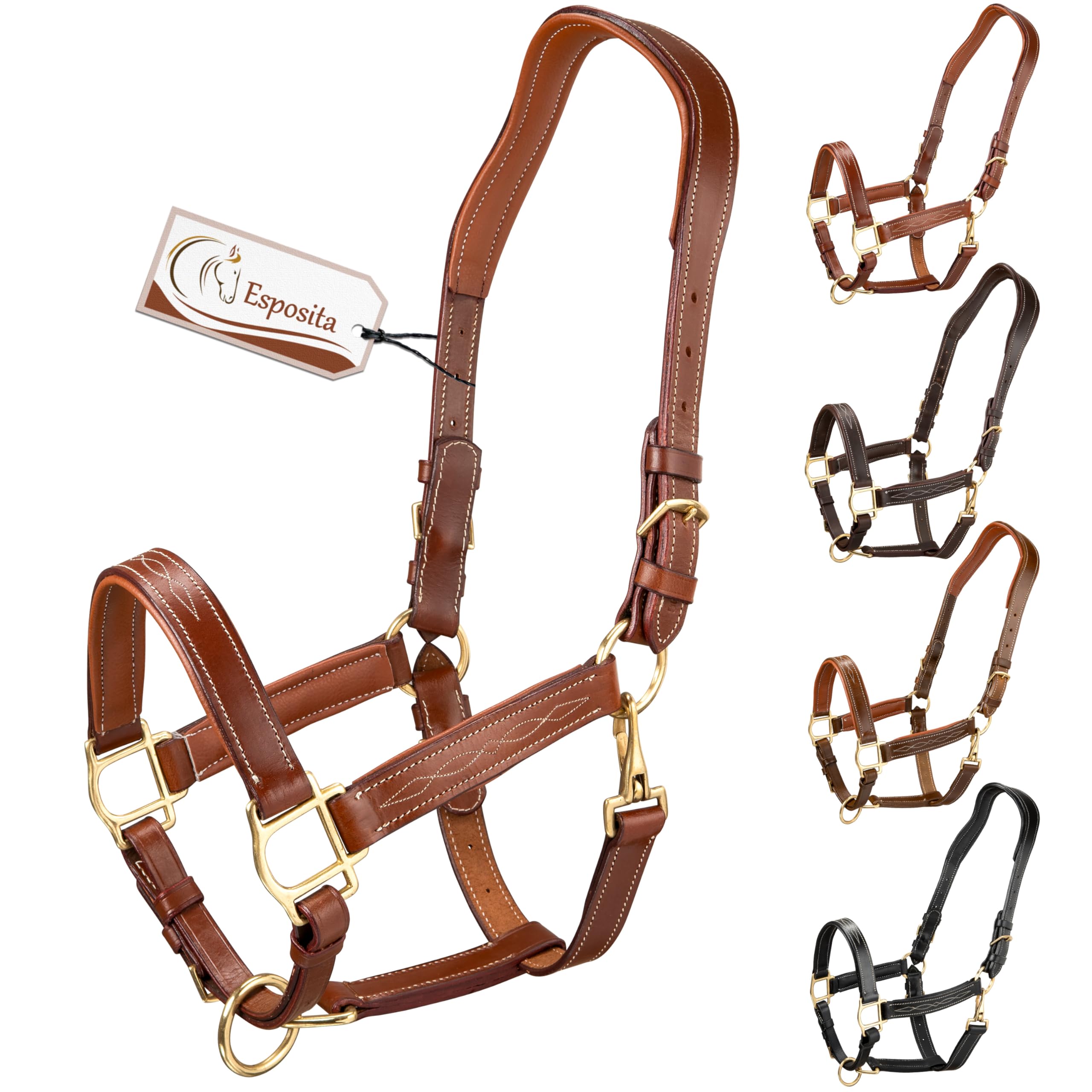 Esposita anatomisches Lederhalfter Deluxe Halfter aus Leder für Pferde Stallhalfter Pferdehalfter - Cronic Braun Pony