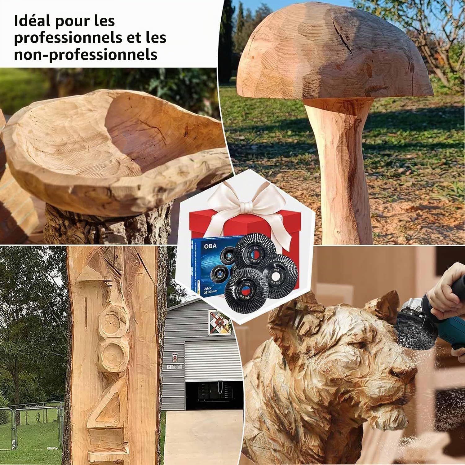 OBA Disque Bois Meuleuse 125mm, 3 Pièces Disques de Meulage pour Façonner, Meuler et Sculpture, Roues pour Meuleuse d'angle