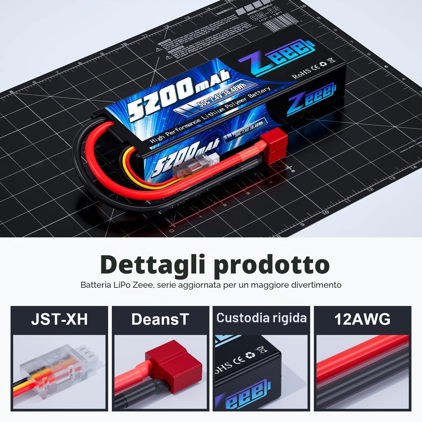 Zeee 2S Lipo Batteria 7,4V 50C 5200mAh RC Batteria Hardcase con Connectore Deans T Spina per RC Evader BX RC Veicolo Auto LKW Truggy RC Nave RC Modells RC Hobby (2 pezzi)