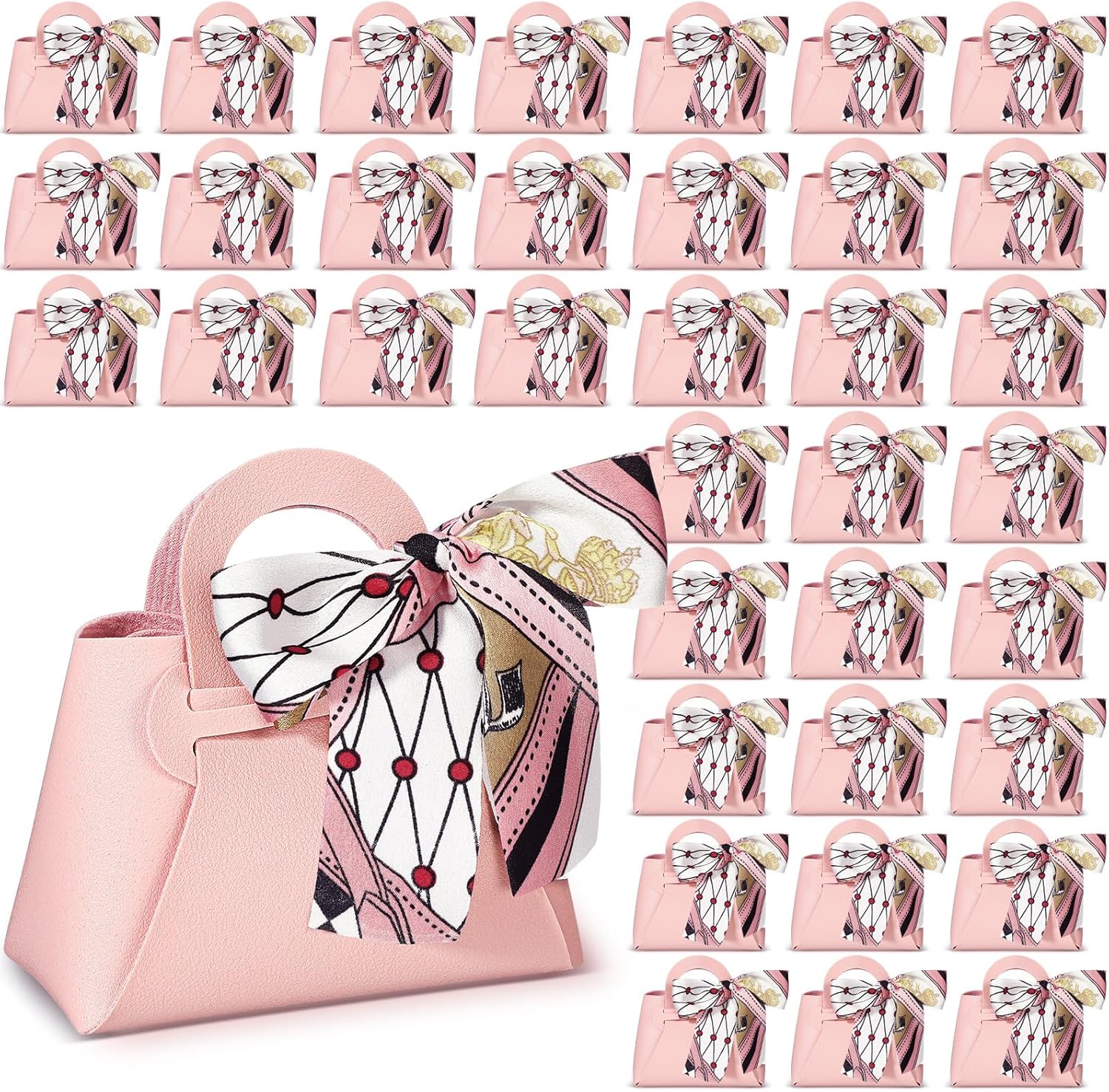 Abbylike 36 Pcs PU Leather Purse Gift Bags with Handles Ribbon Wedding Purse Party Favor Bags Valentines Candy Boxes for Baby Showers Birthday Wedding (Blue)