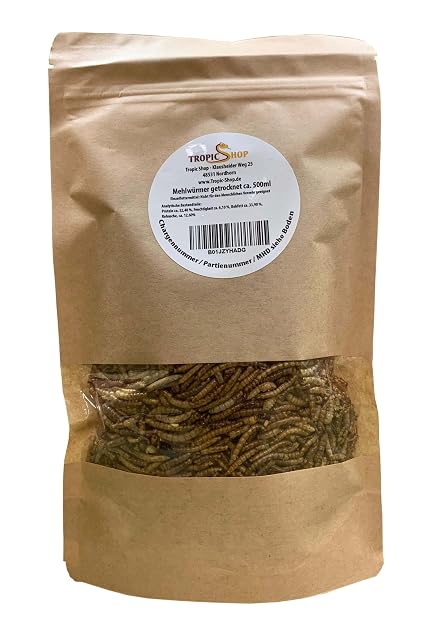 Gusanos de harina, 500 ml liofilizados/secos, para alimentar reptiles, tortugas, erizos, pájaros