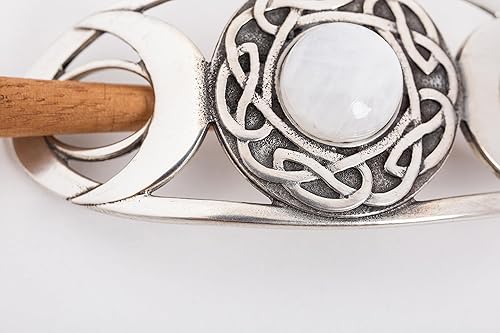 Miniatura 3 de GaelSong Tobogán de peltre sólido con pasador de madera, accesorios de regalo para mujeres, regalo de cumpleaños (tobogán triple luna)