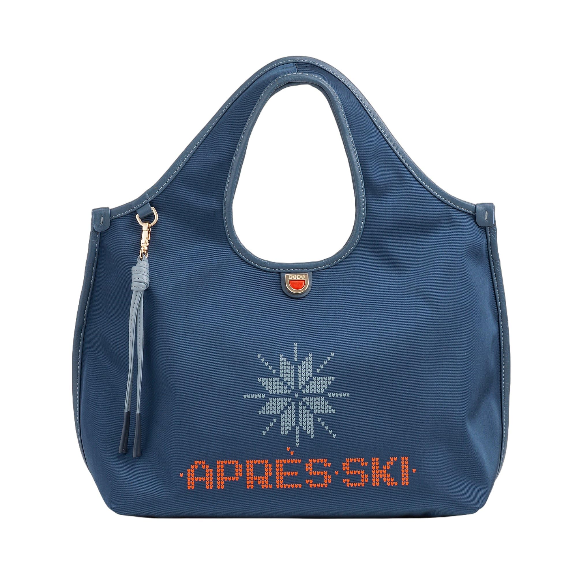DUDU Borsa Donna a Mano a Tracolla in Nylon e Pelle Après Ski – Shopper Leggera Dimensioni Medie con Tracolla Regolabile e Chiusura Magnetica, Design Sportivo Chic Denim blue