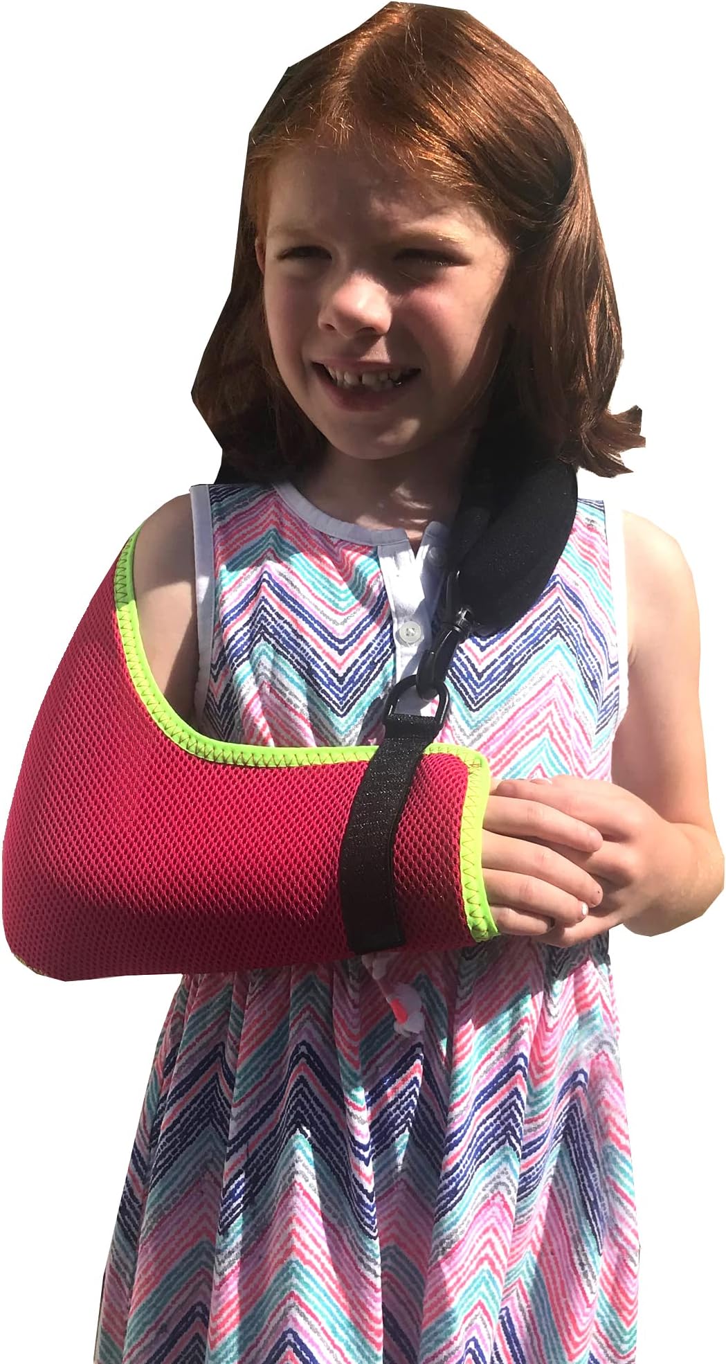 4DflexiSPORT Arm Sling Child, Easy to Fit, Cooling Fabric Technology, Includes Happy Healing Sticker. 4-5yr Rasp/Lime Trim