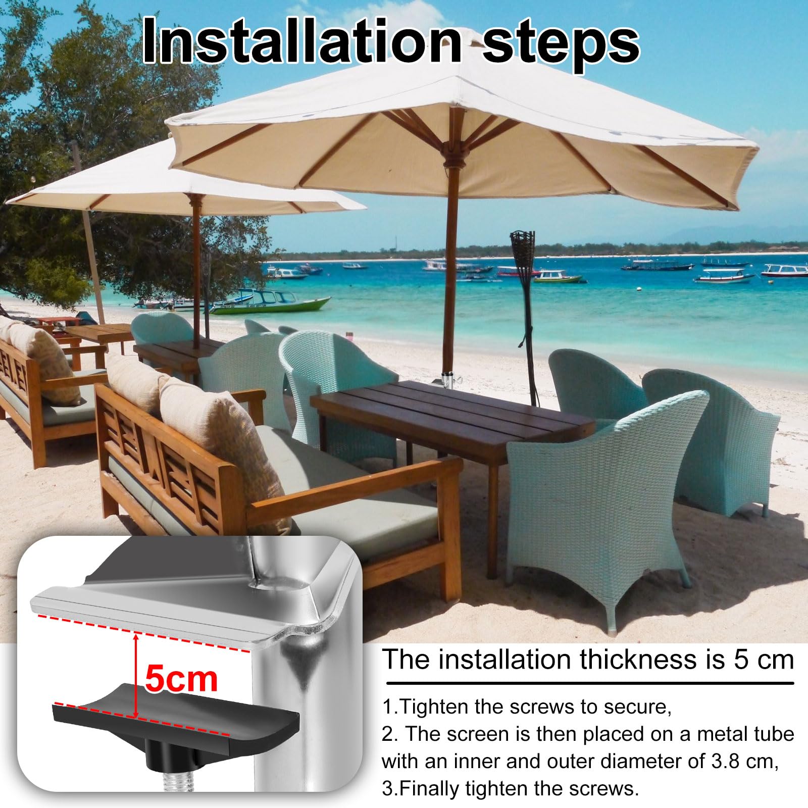 Patio Umbrella Holder Stainless Steel Parasol Clamp Portable Balcony Railing Umbrella Stand Clip Durable Deck Umbrella Fixed Clip Umbrella Stand Mount Bracket for Indoor Outdoor(silver)