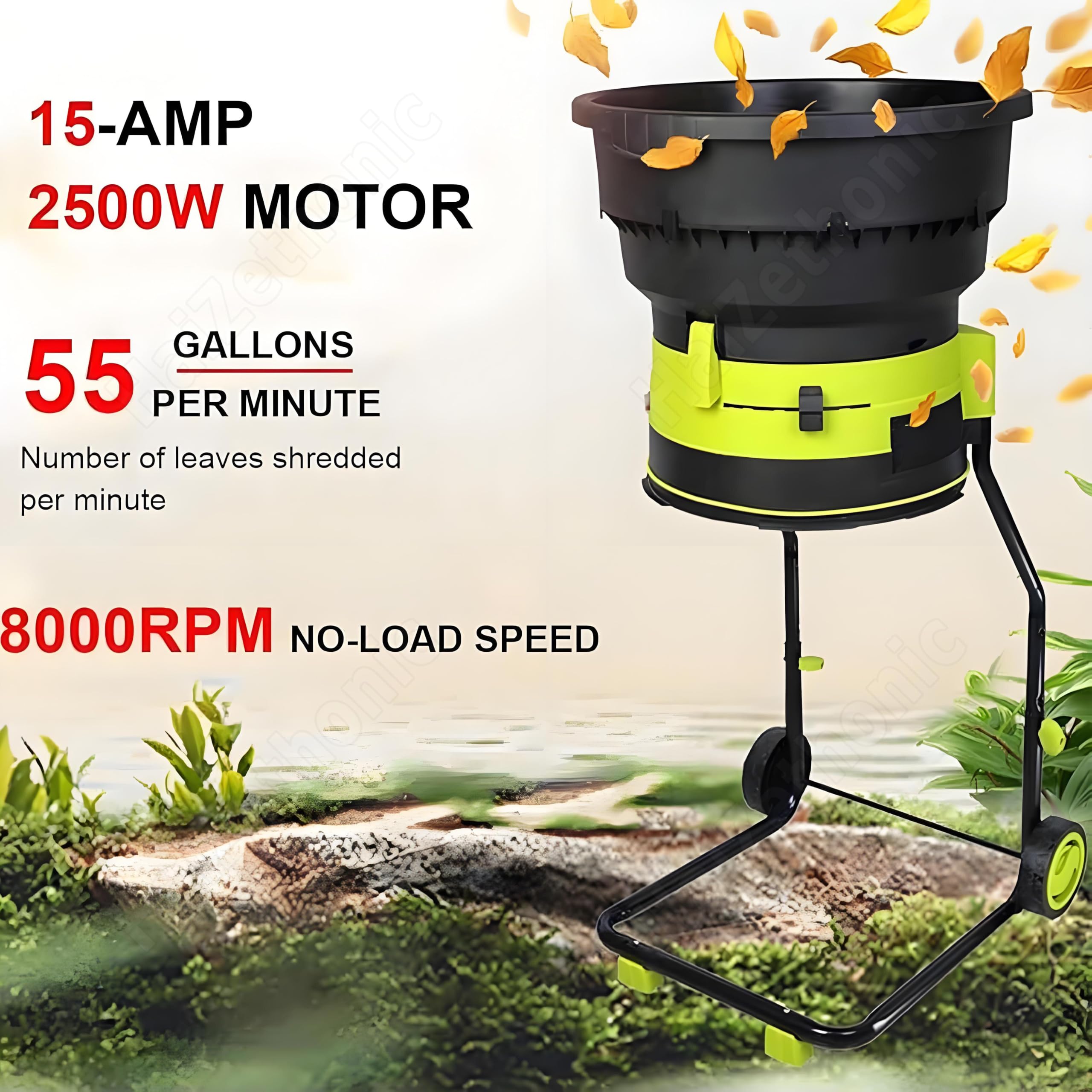 Trituradora Eléctrica De Hojas 2500 W,Diseño Sin Cuchillas, 8000 RPM, Mantillo De 208 litros por Minuto para Hojas De Jardín,Césped Recortes De Patio 40mpowercord