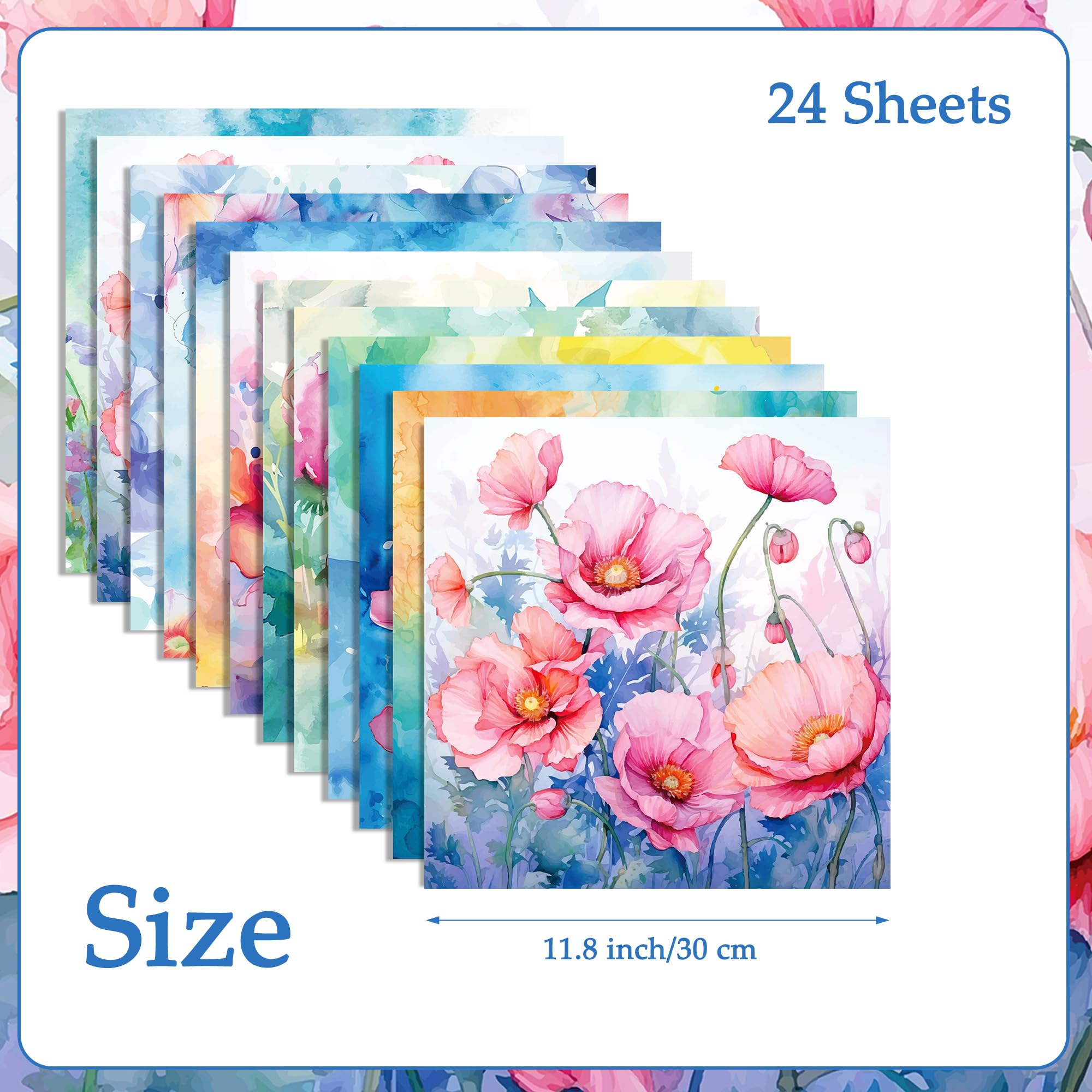 24 hojas de papel para álbumes de recortes de flores de 11.8 x 11.8 pulgadas, bloc de flores de doble cara, papel especial para hacer tarjetas, origami, bricolaje