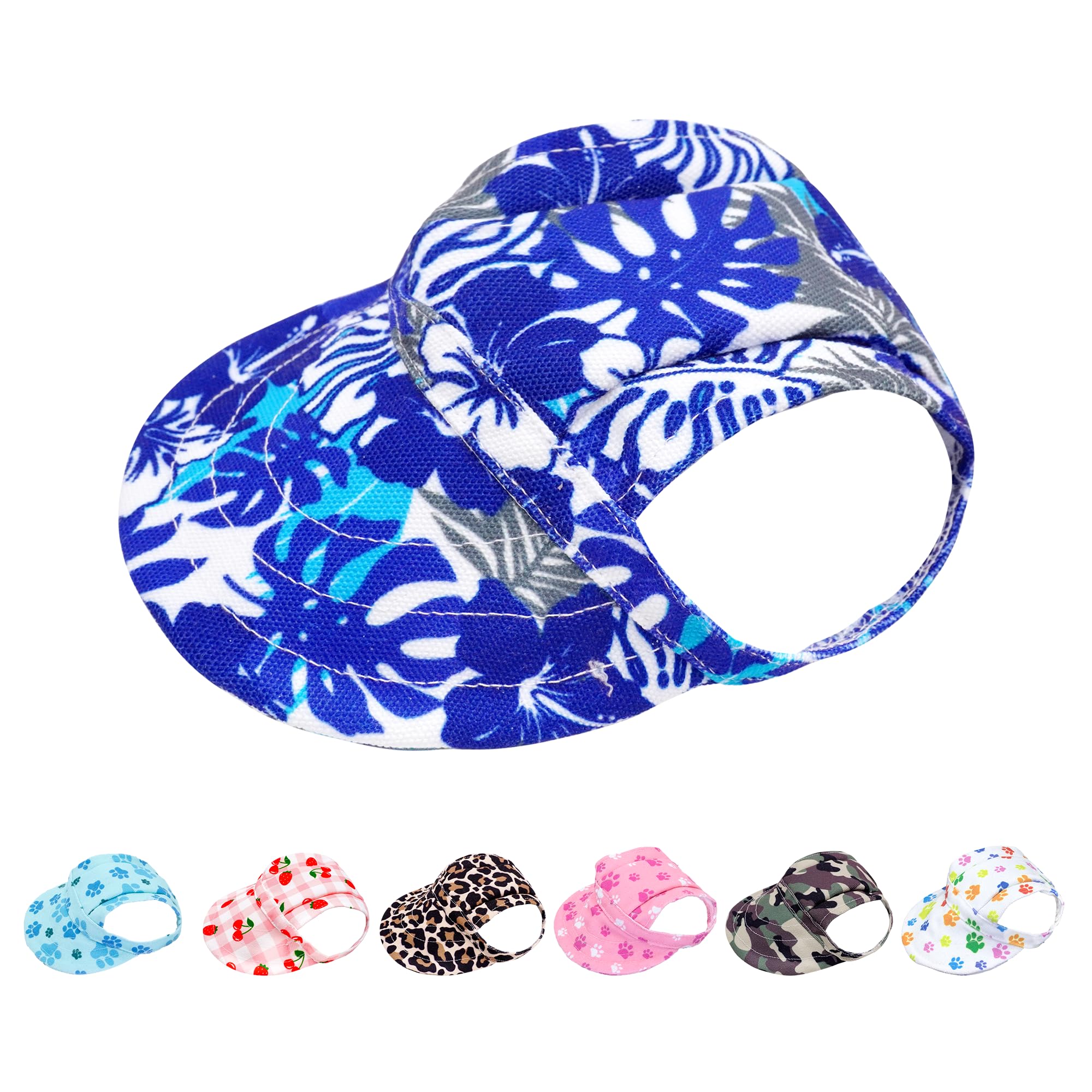 PET SHOW Hawaiian Dog Baseball Cap Dog Visors for Small Doggy Cats Summer Floral Pet Sun Hats with Ear Holes Adjustable Drawstring Waterproof Boy Puppy Hat -Blue/XXS — image 1