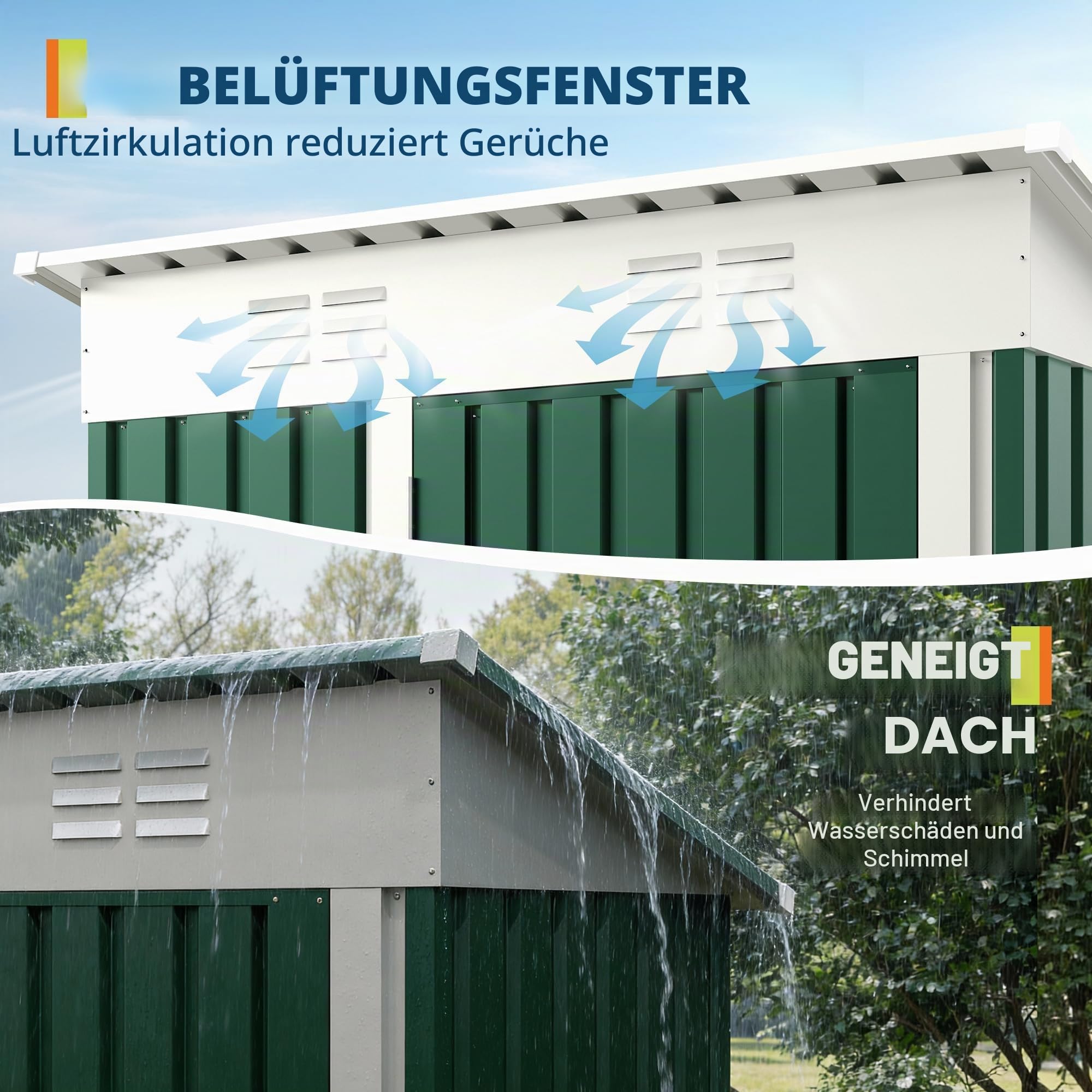 Metall Geräteschuppen 152x89x183cm, Gartenschuppen Aus Metall, Lagerschuppen Im Freien, Gartenhaus Mit Pultdach, Belüftung & Abschließbaren Türen Für Hinterhof, Terrasse, Rasen