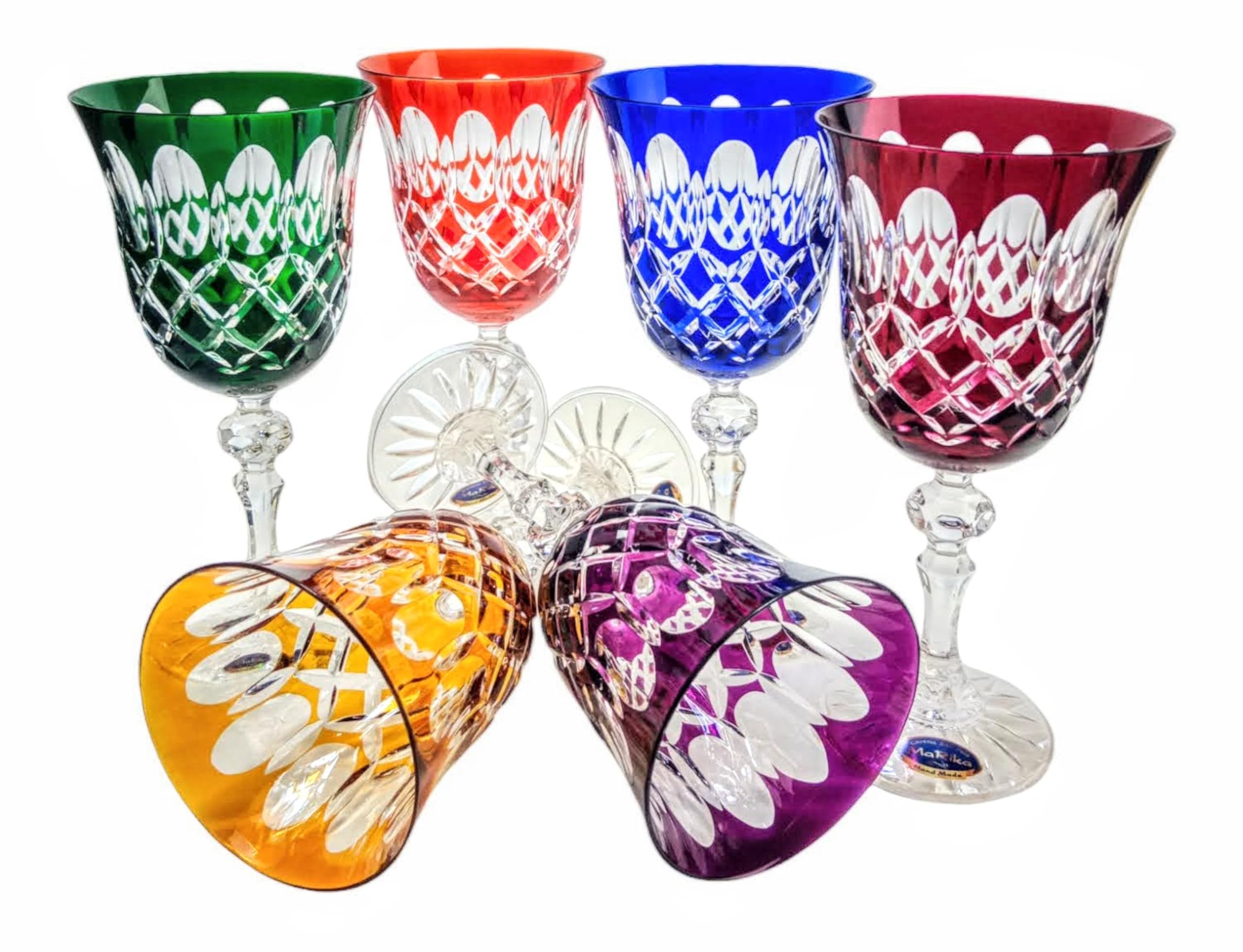 MaRika Kristall Weingläser Set – 220 ml, bunt, handgefertigt – 6er Set Weingläser, perfekt für Rotwein und Weißwein, Geschenkidee