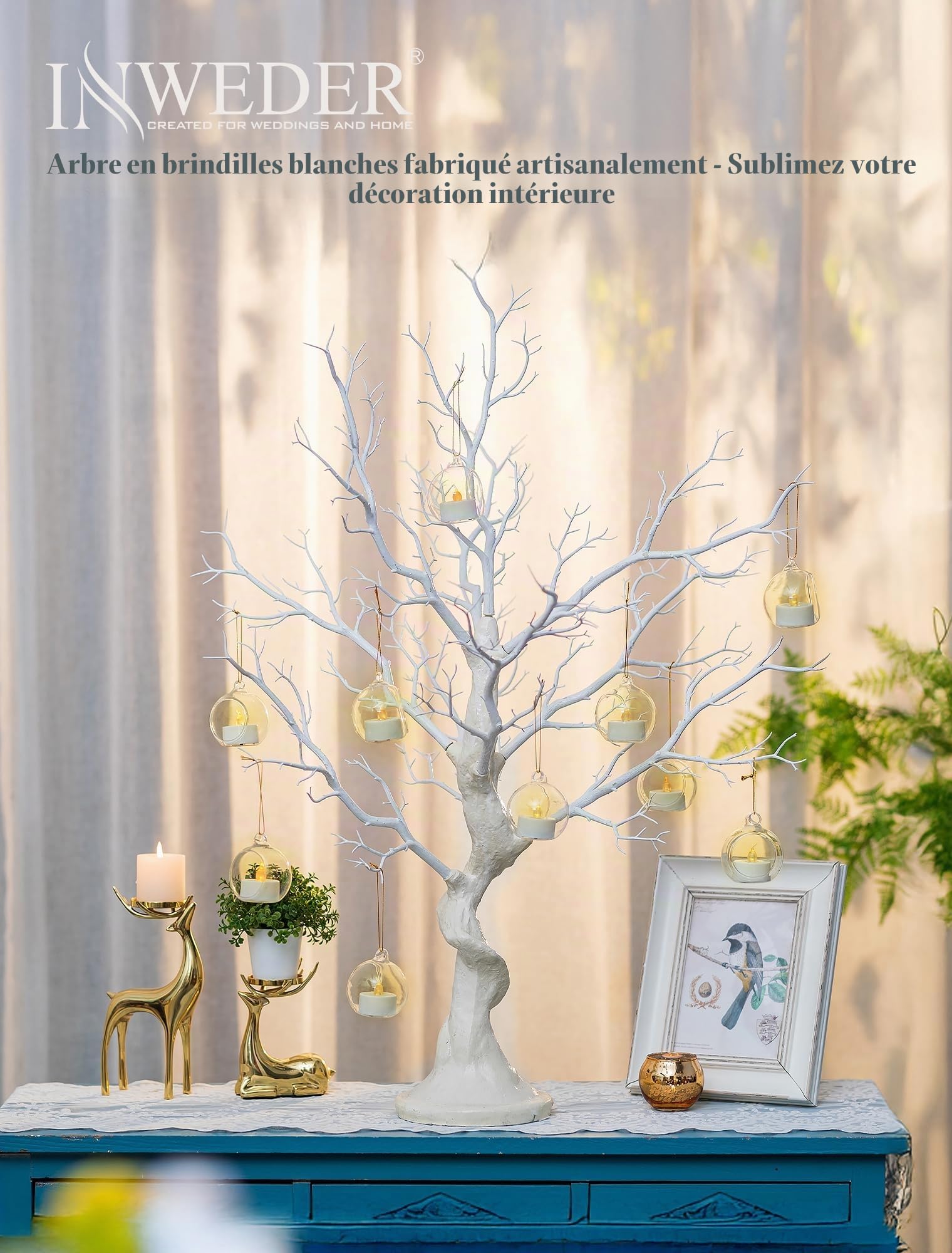 Arbres Artificiels Blancs pour Noël Décoration，80cm | Réutilisables, Décorations à Suspendre DIY, Arbre à Souhaits pour Centre de Table, Mariage, Pâques, Halloween, Anniversaire