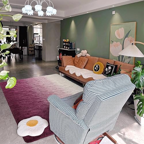 Miniatura 8 de DweIke Alfombra moderna de lujo de 4 x 6 pies, alfombra suave de pelo alto para sala de estar, dormitorio, hogar, color rosa y blanco,