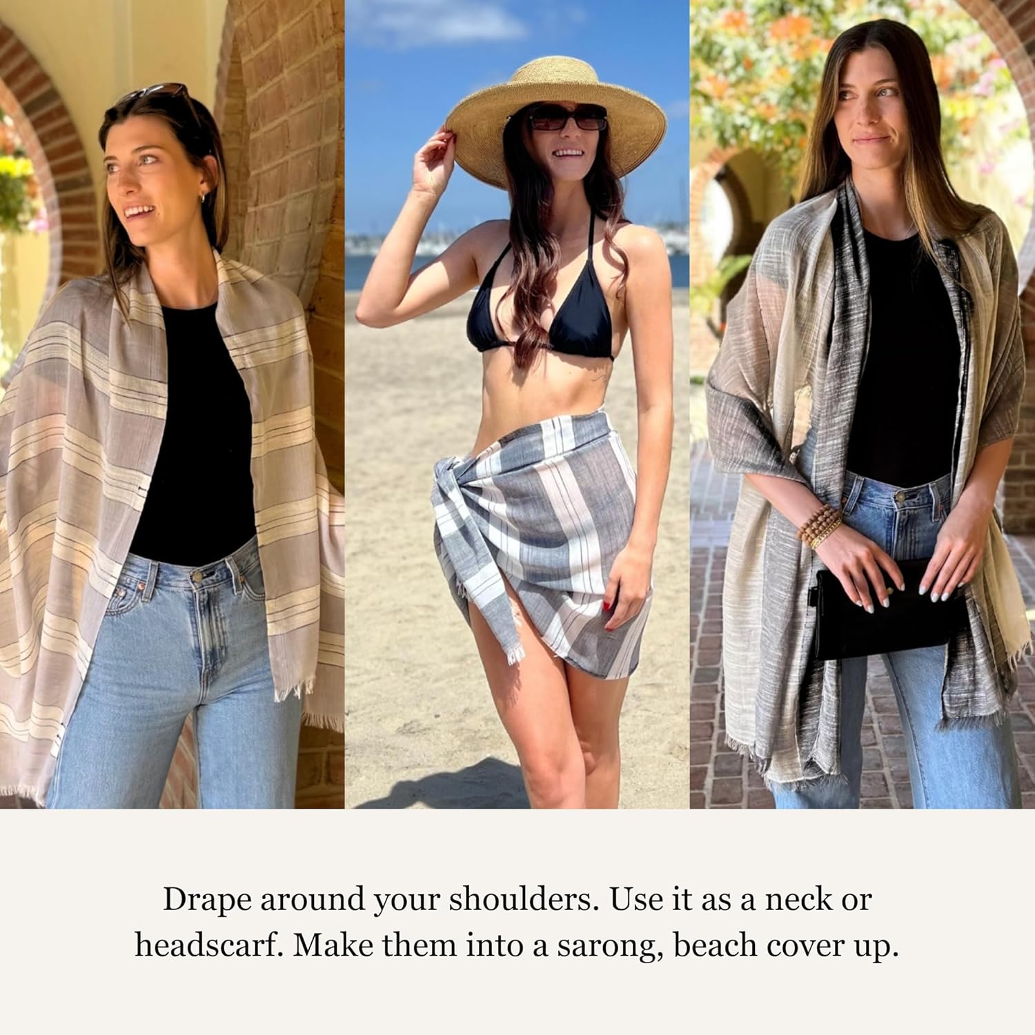 Humble Hilo Loomed Cotton Blend Scarf Shawl Wrap for Women - Lightweight Neck Scarf, Travel Coverup, Formal or a Summer Shawl - Image 7