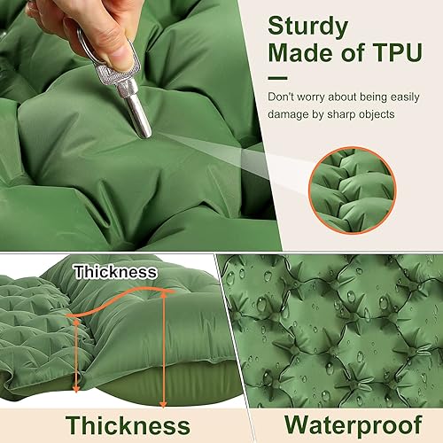 Miniatura 6 de Colchoneta doble para acampar  Colchón de camping autoinflable con almohadaUltraligero impermeable para mochileros, senderismo, tienda de campaña,