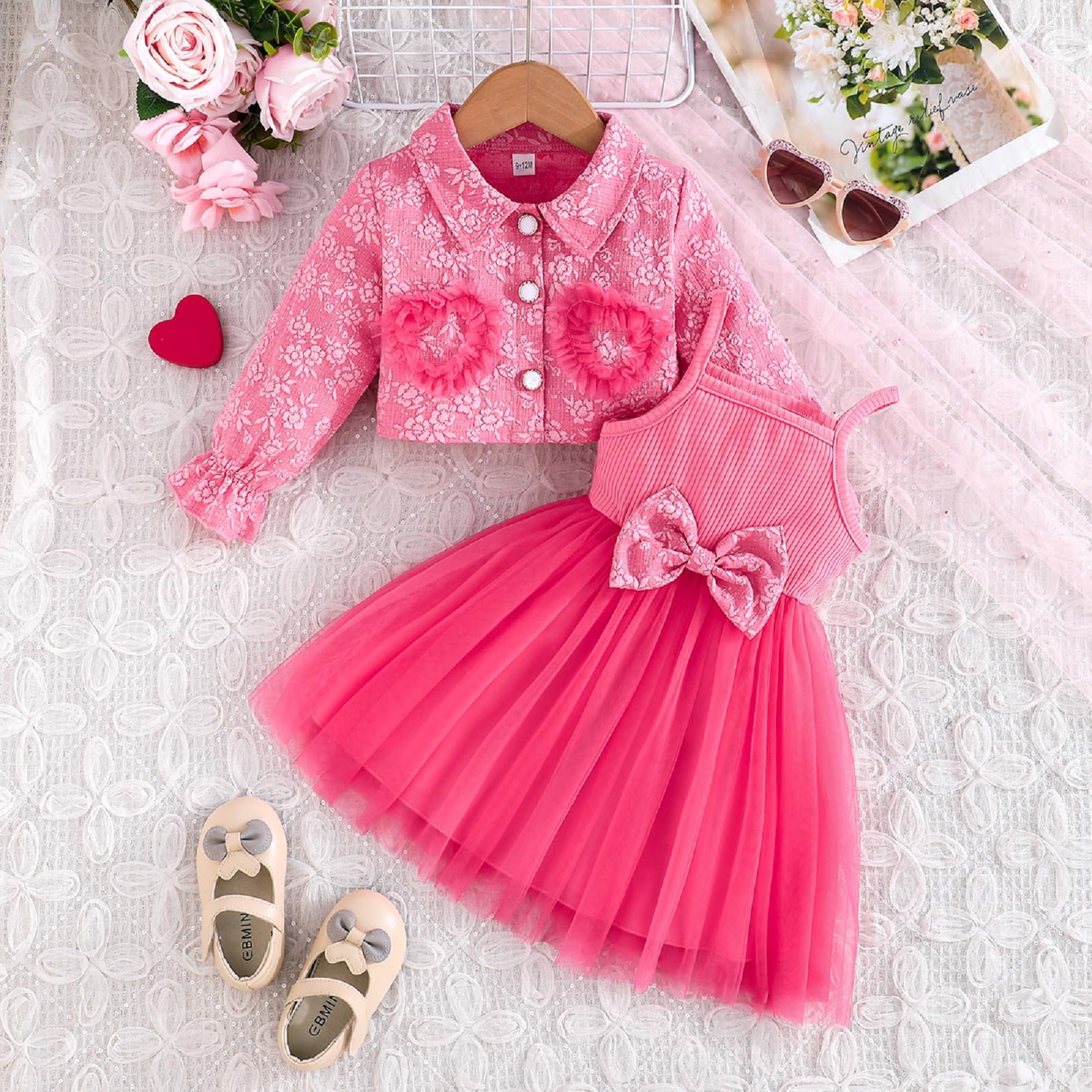 Kunyeah Robe tutu pour bébé fille avec cardigan en tulle sans manches avec veste en dentelle florale pour tout-petits