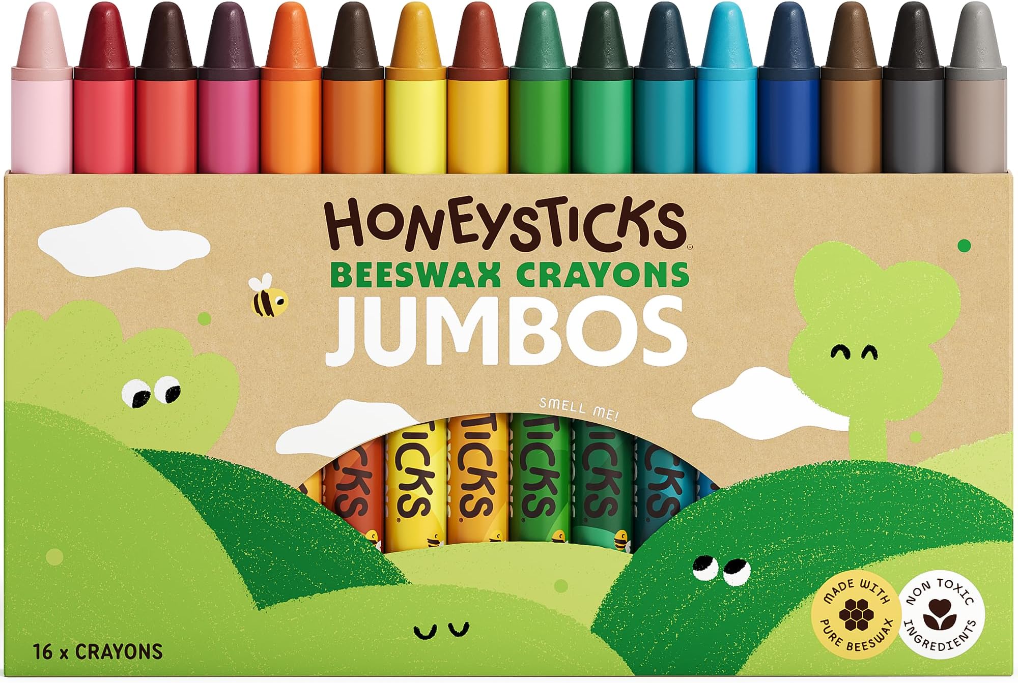 - Jumbo Crayons (16 Pack) - Non Toxic Crayons - 100% Pure Beeswax and Food Grade Colors - 16 Bright Colors - Large, Easy to Hold and Use - Preschool Art Supplies for Toddlers/Kids 3-5, 4-8
