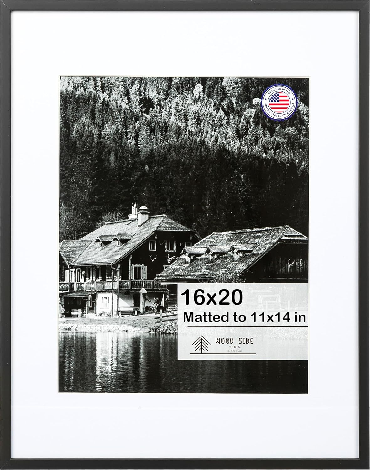 WOOD SIDE ORBIS 16x20 Black Aluminum Metal Picture Frame with Mat 11x14, Tempered Glass Front - Wall Display Poster Photo Frames, 1 Pack Black (1 Pack) 16x20\" Mat 11x14\"