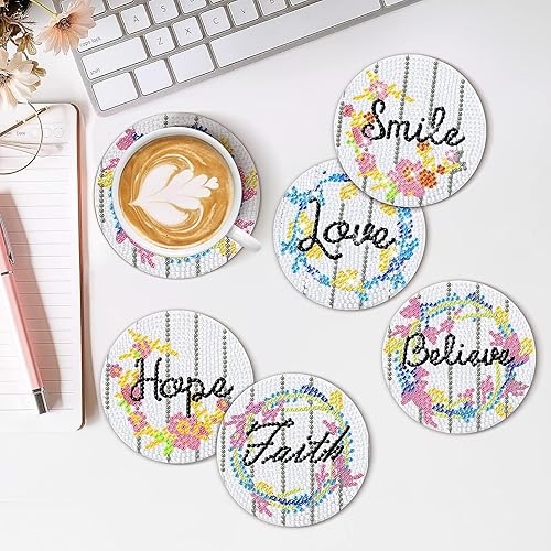 Miniatura 3 de YLOLUL 8 posavasos de arte de diamantes de Navidad, juego de posavasos de hombre de jengibre con soporte, posavasos de Navidad para principiantes,