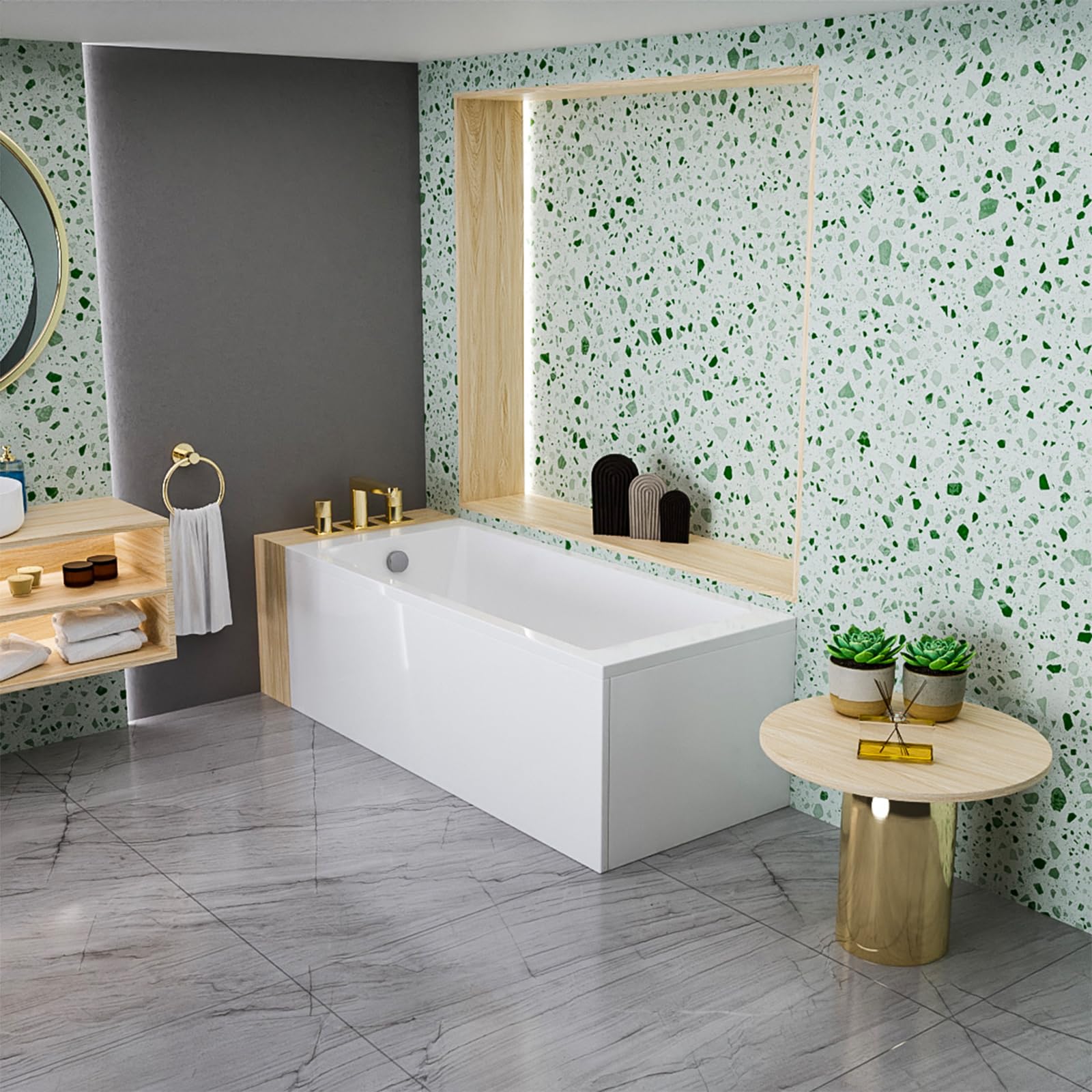 ECOLAM Baignoire rectangle acrylique TAMI 170x70 cm + tablier en acrylique | pieds + siphon + silicone | Set complet