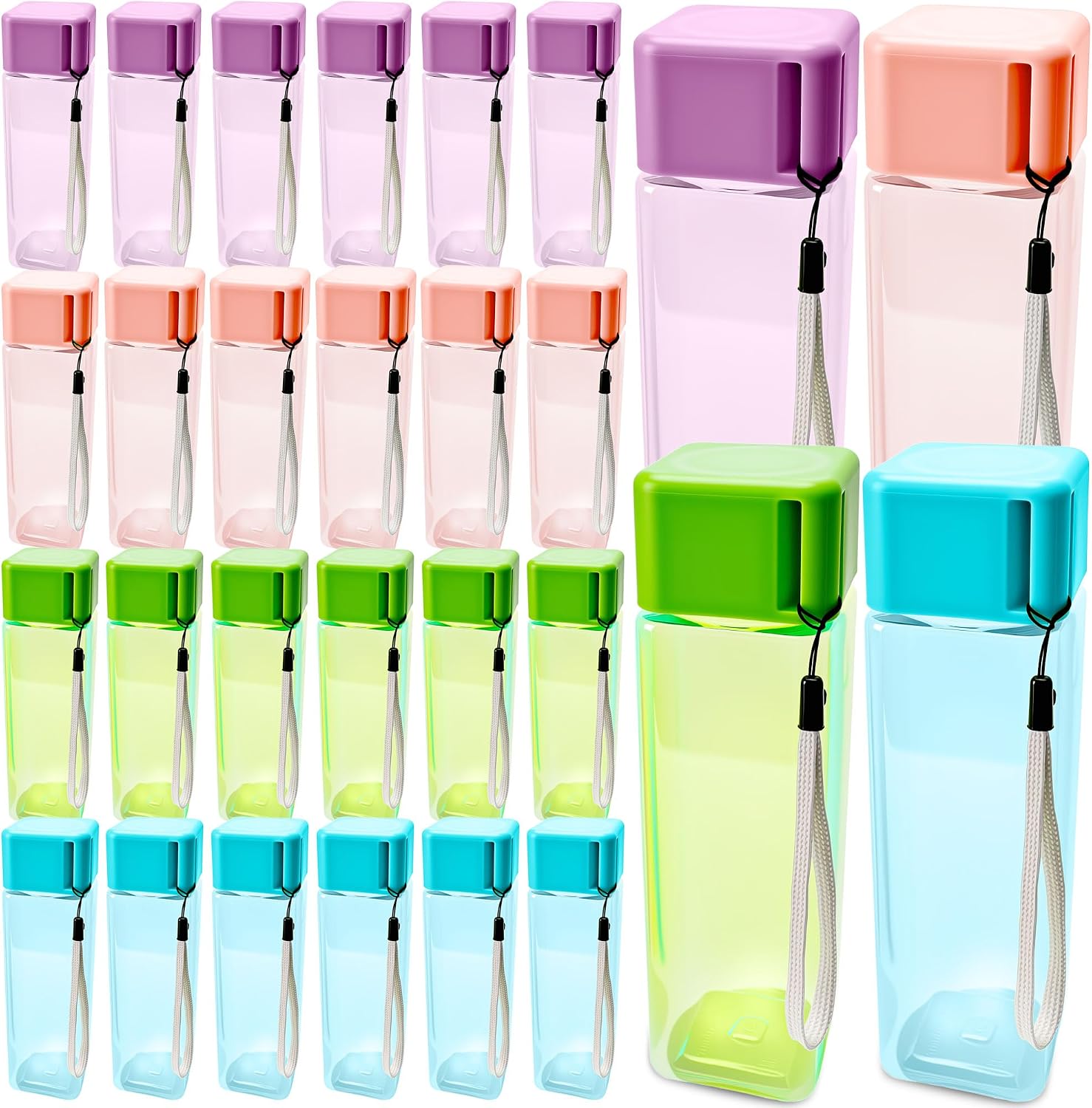 28 Pcs 17 Oz Water Bottles Bulk Clear Plastic Water Bottles Square Sports Drinking Bottle for Outdoor Travel Fitness (Color Set 3)