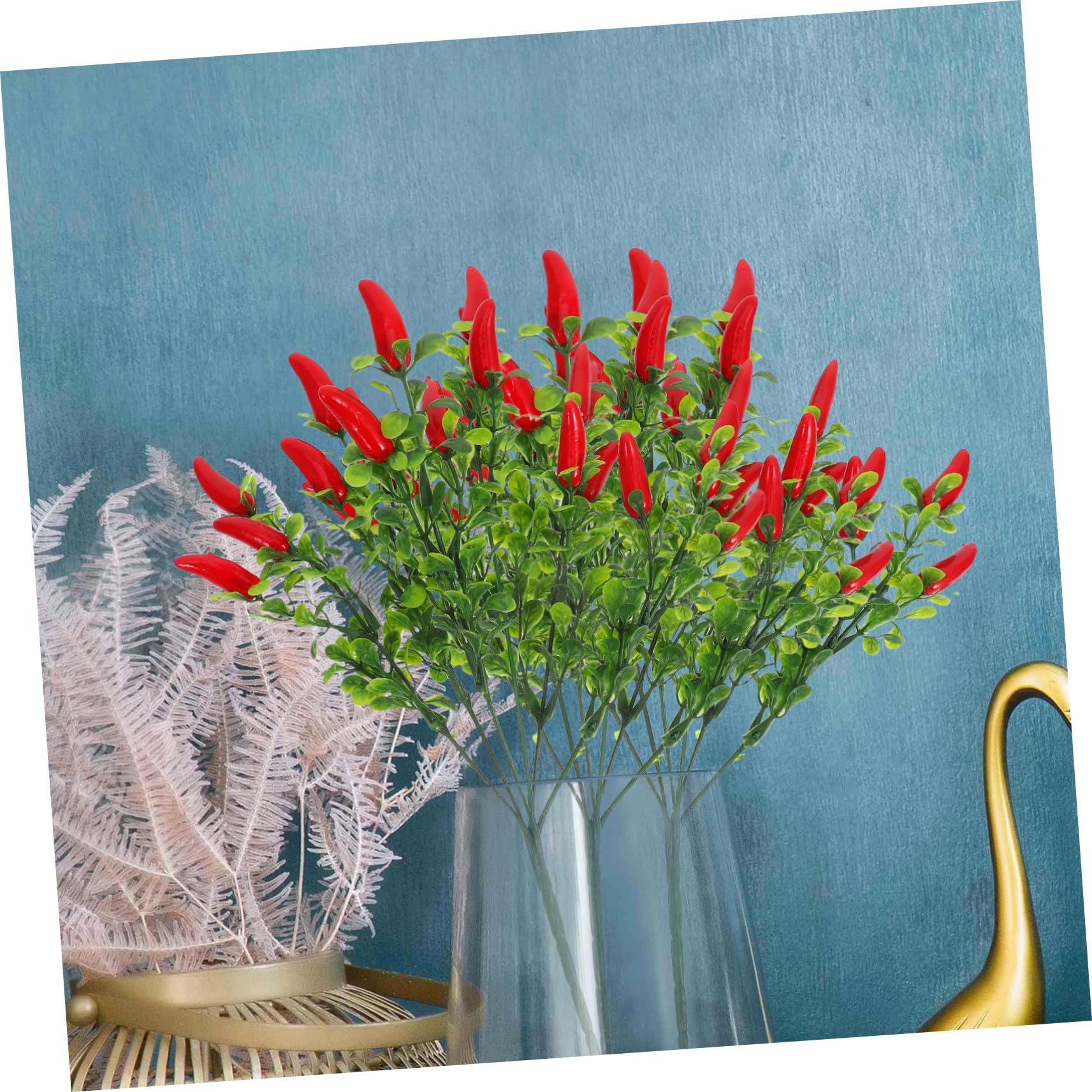 Bouquet di Peperoncini Artificiali Rossi, Rami Vegetali Finti Resistenti allo Sbiadimento, Decorazioni la Casa e Ufficio, Set da 10 Pezzi di Verdure Finte per Display