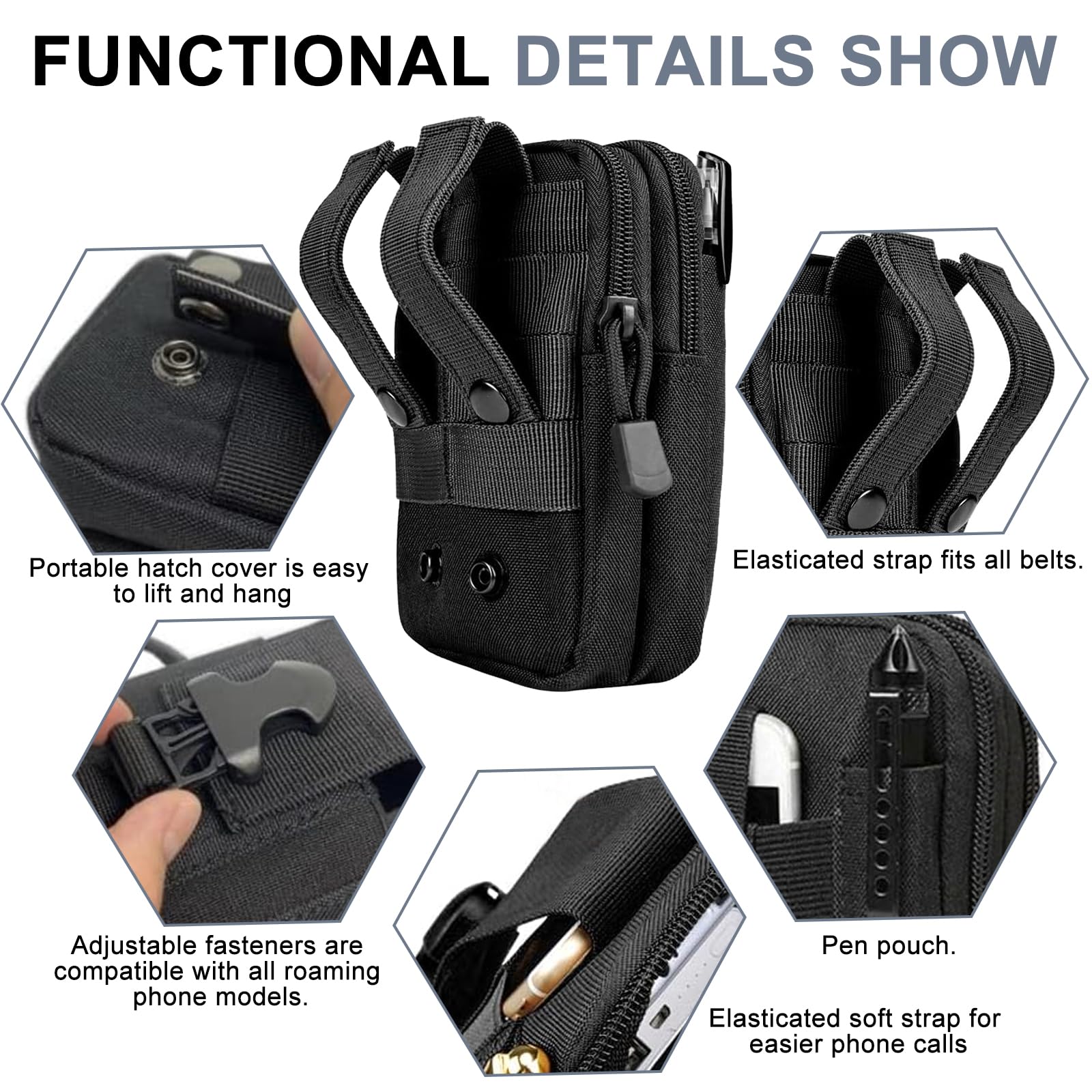 2 Piezas Bolsa Cintura Táctica, Molle Pouches Compacta Riñoneras Hombre EDC Bolsa Nylon Bolsa de Teléfono Bolsas Molle Tácticas Impermeable para Senderismo, Camping, Viajes, Ciclismo