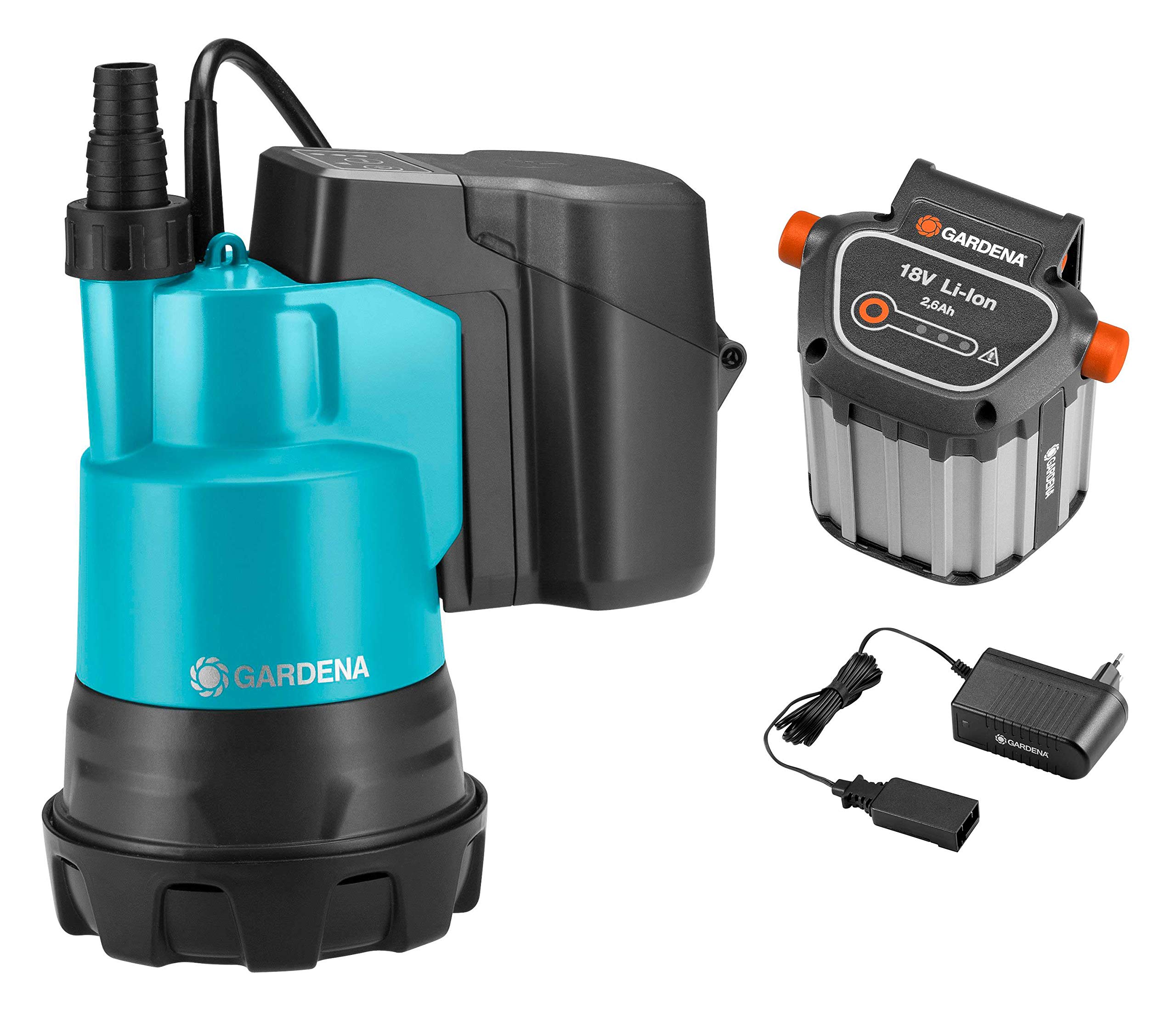 Set Klarwasser-Tauchpumpe 2000/2 Li-18, Inhalt: Klarwasser-Tauchpumpe, 18 V Akku und Ladegerät