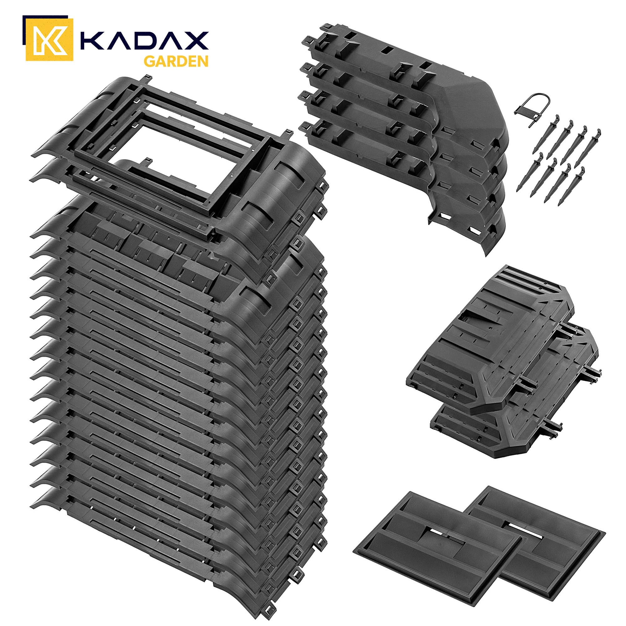 KADAX Compostador modular para residuos de jardín, compostador de plástico, contenedor de compostaje con ventilación y riego, contenedor de compostaje rápido (negro 1250 L)