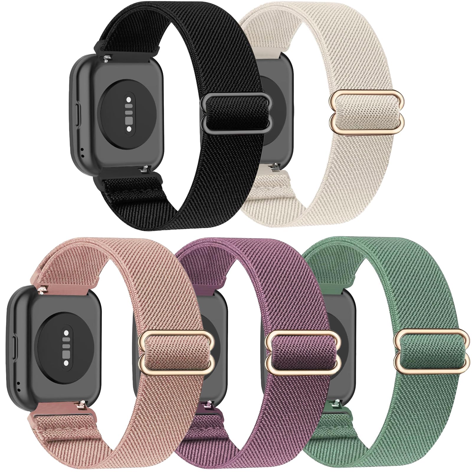 5 Pack Stretchy Watch Bands for Amazfit Bip 6/ Bip 5/GTR 4/GTR 3 Pro/GTR 3/GTR 2/2e/GTR 47mm, Soft Sport Nylon Elastic Strap Wristband for Amazfit Balance/Cheetah Black/Cactus/Starlight/Smoke Violet/Milk Tea