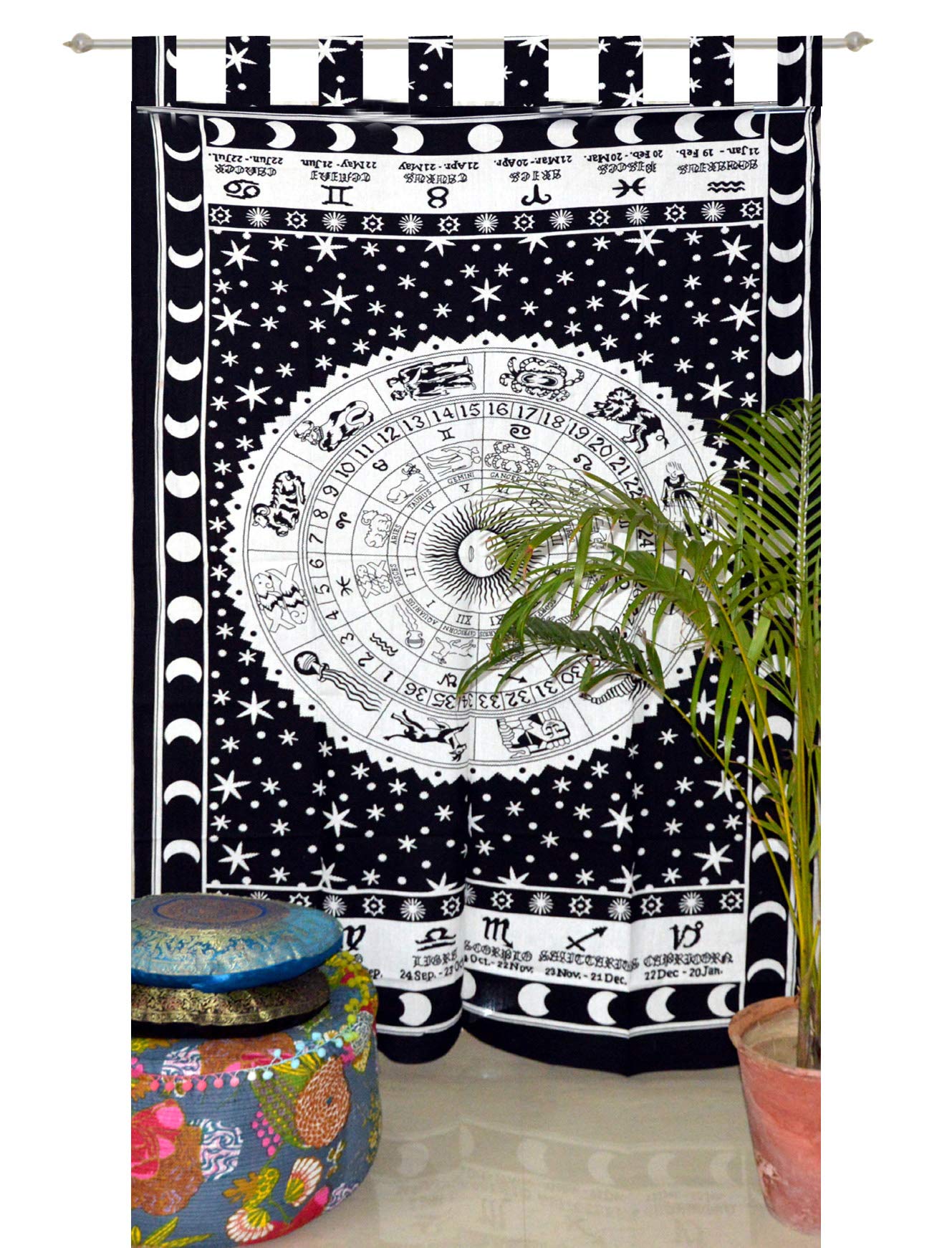Marusthali Indian Tab top Curtain Mandala Curtains, Include 1 Panel Set Mandala Curtain, Tab top Tapestry, Drapes & Valances, Window Treatment Curtain