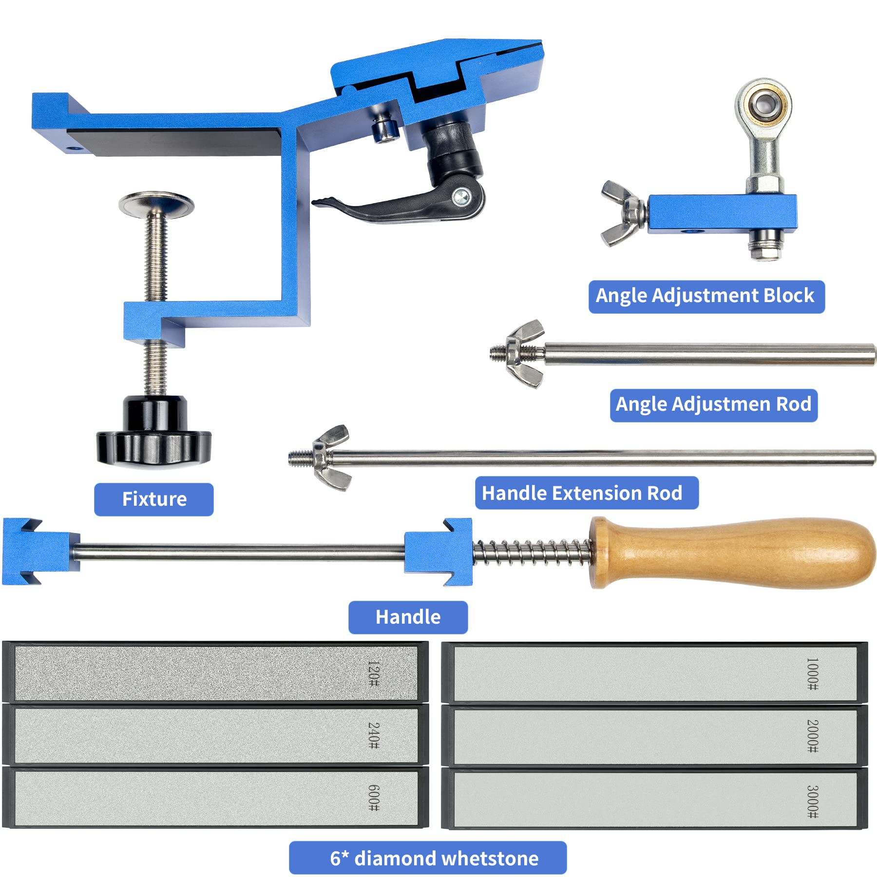 Afiladores de Cuchillos, CWOVRS Kit de Afilador de Cuchillos de Abrazadera Rápida Kit de Sistema de Afilado de Cuchillos de ángulo Fijo con Sistema de Sujeción Abrasivo para Pulido Fino, 6 diamantes