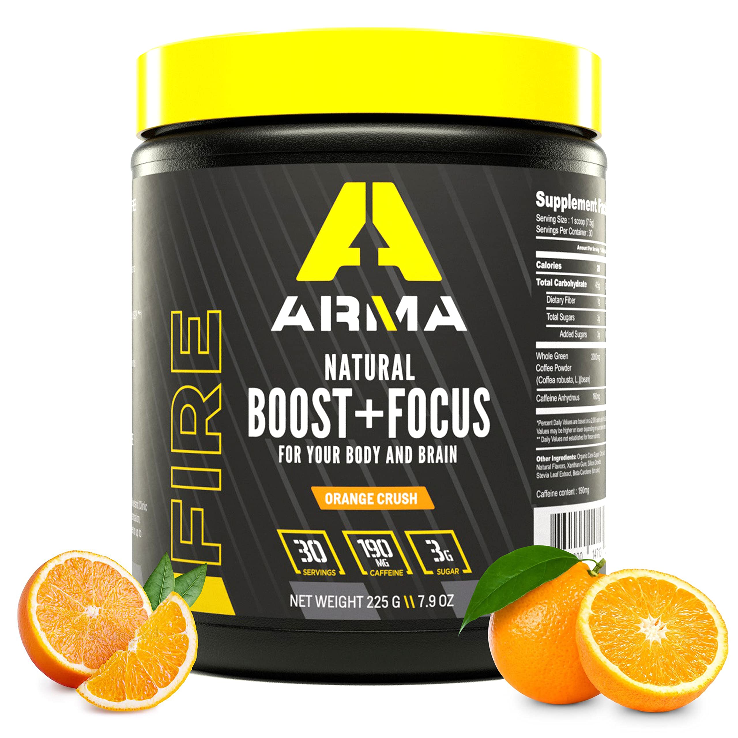 ARMA Sport FIRE - Pre Workout for Stamina, Energy, & Focus - Patented Formula with 190mg of Green Bean Coffee Caffeine - for Cognitive Function & Focus - Up to 6 Hours of Pure Energy - Orange Crush