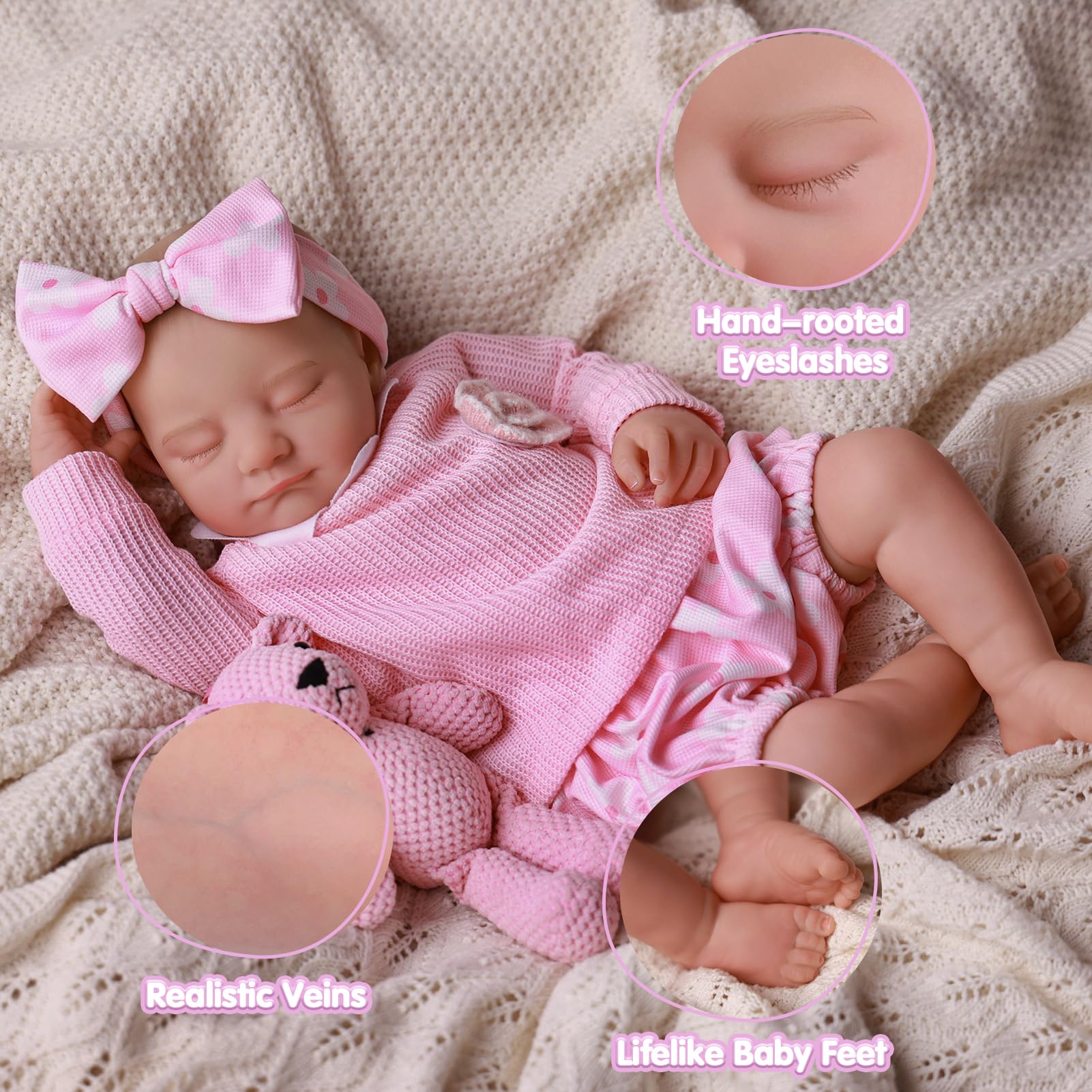 JIZHI Lifelike Reborn Baby Doll, 20 Inch Realistic Soft Body Newborn Baby Doll Girl - Image 2