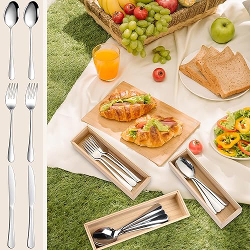 Miniatura 5 de Baderke Organizador de cajones de madera de 3 piezas con juego de 4 cubiertos, apilable, caja de almacenamiento de utensilios de cocina, organizador